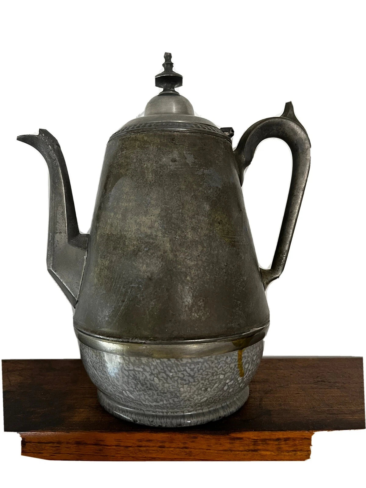 Antique Gray Graniteware Pewter Tea Pot Enamelware c1880