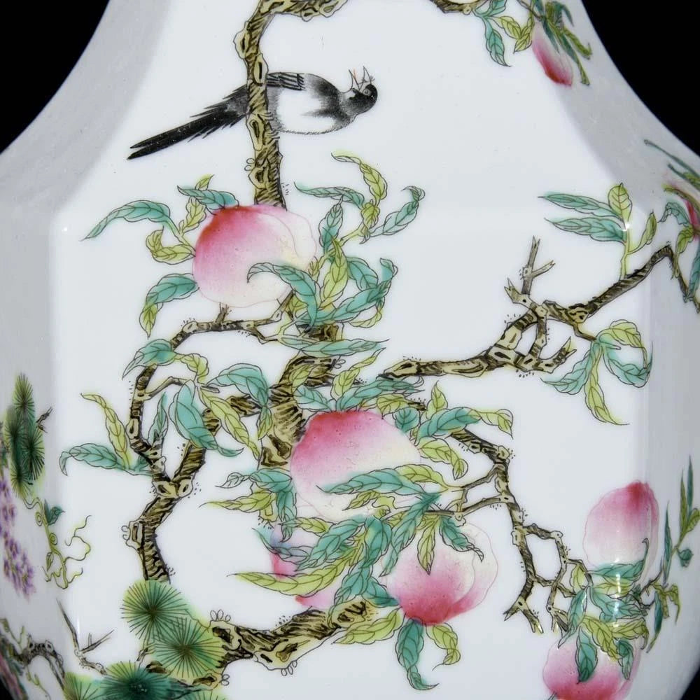 30CM Yongzheng Signed Old Chinese Colour Enamel Vase W/peach N3423