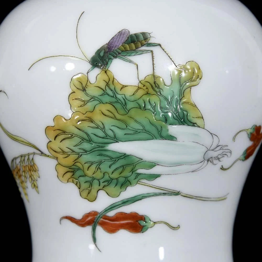 Qianlong Signed Pair Old Chinese Colour Enamel Lid Pot W/cabbage N3580