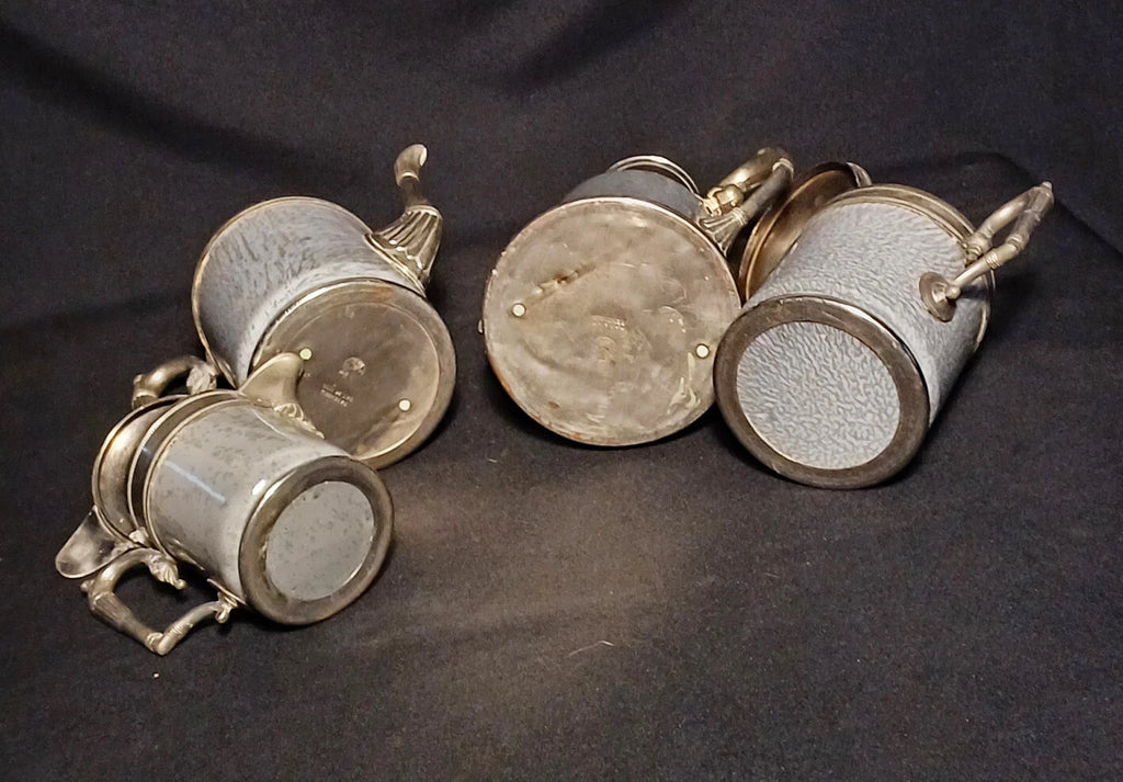 Antique Manning Bowing Gray Graniteware Enamelware Pewter Tea Coffee Set