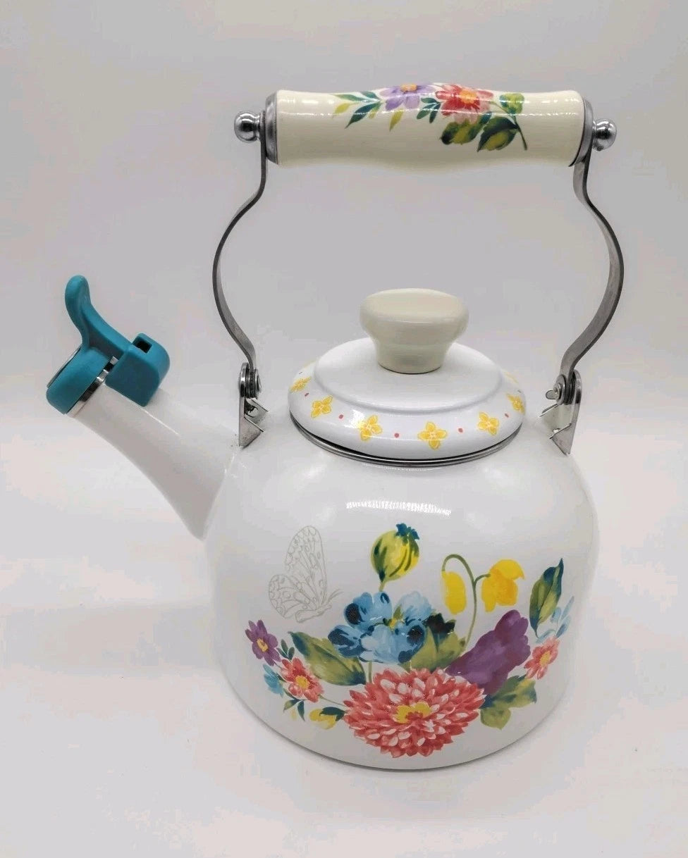 The Pioneer Woman Blooming Floral Bouquet Enamel on Steel 2-Quart Tea Kettle