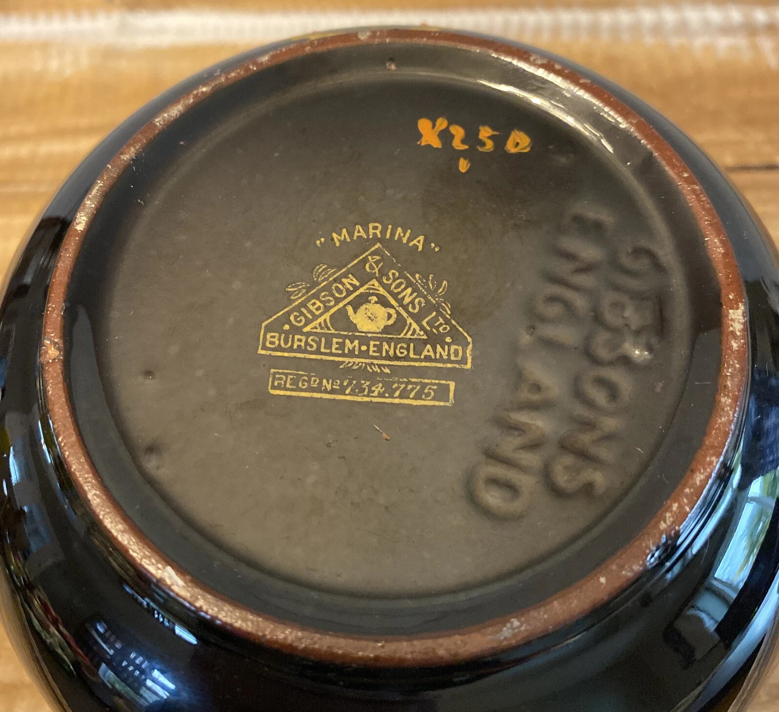 Vintage Gibson & Sons Marina Teapot w/ Lid Black Gold Enamel Burslem England