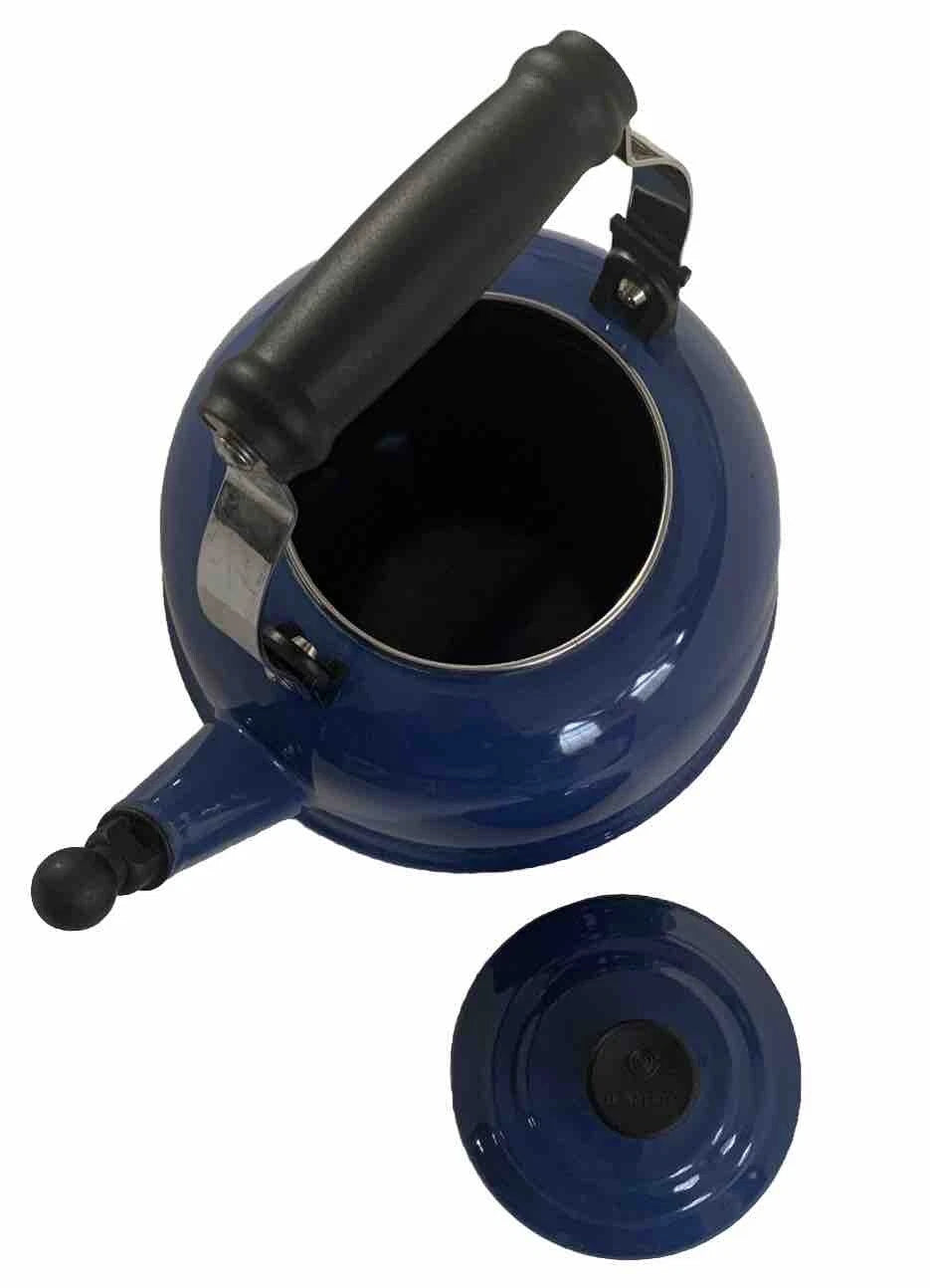 Le Creuset Whistling Tea Kettle Blue 1.6 Liter 1.7 Quart Enamel Steel Small Chip