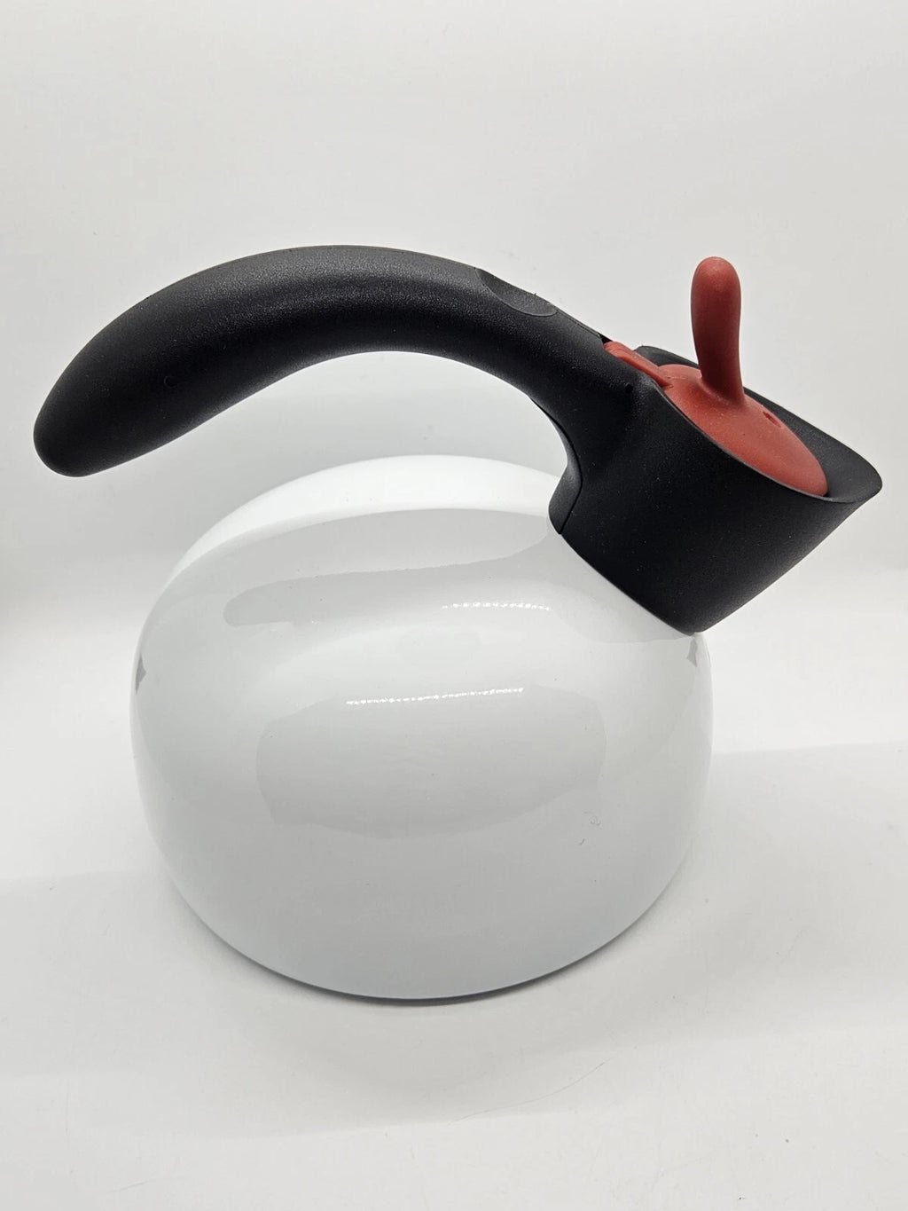 Michael Graves Designs White Enamel Tea Pot Kettle Black Handle