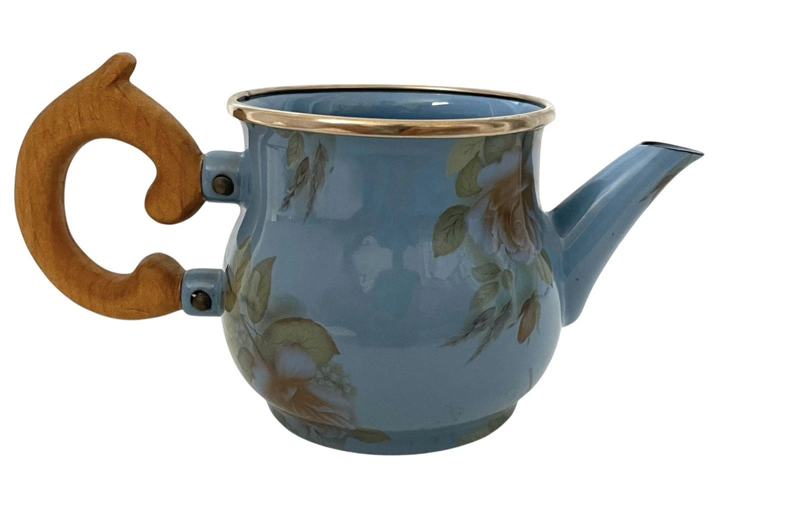 Mackenzie Childs 1983 Victoria Richard Blue Floral Enamel Coffee Tea Pot. No Lid