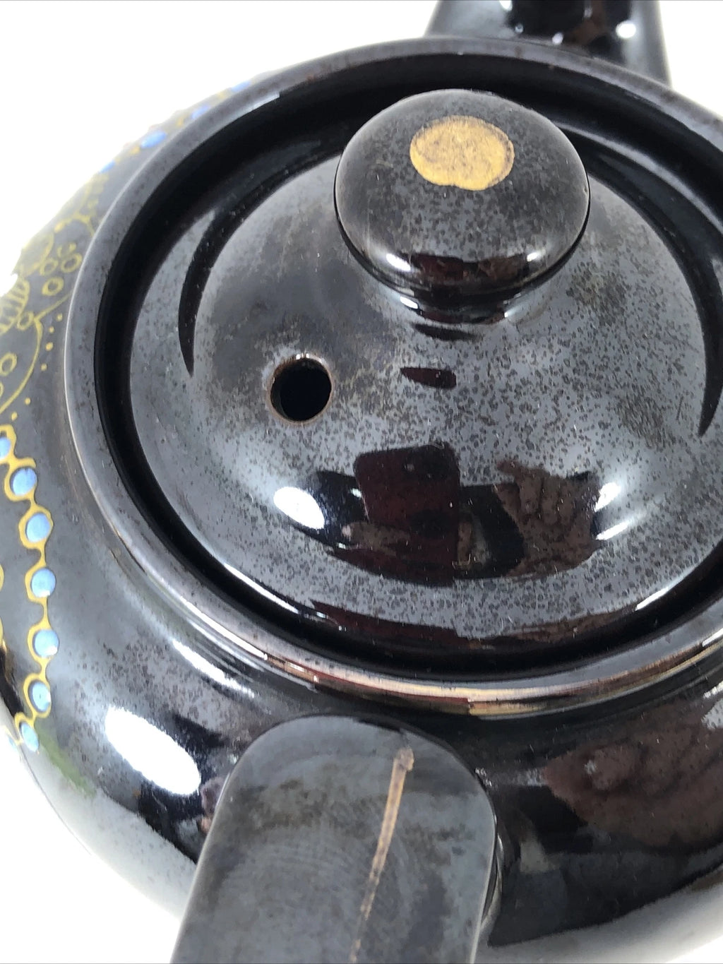 Japan Vintage Ceramic Redware Blue Teapot Glazed and Enamel 12 Ounces VTG