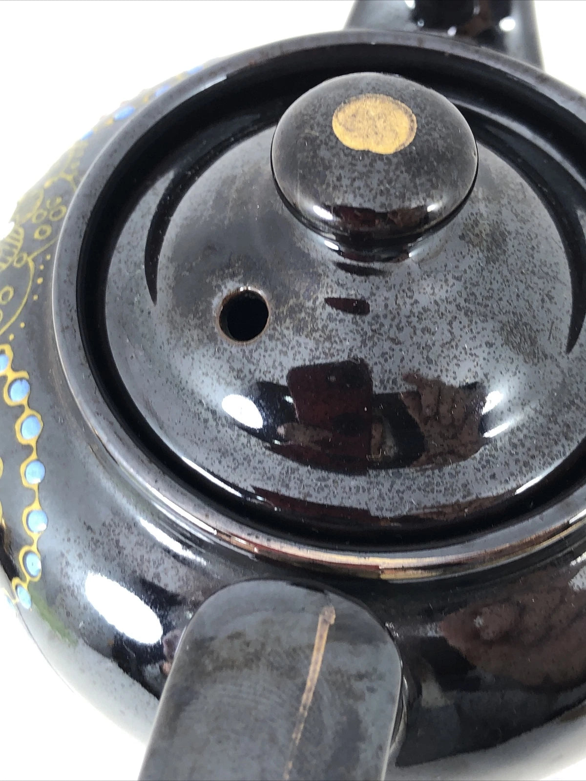 Japan Vintage Ceramic Redware Blue Teapot Glazed and Enamel 12 Ounces VTG