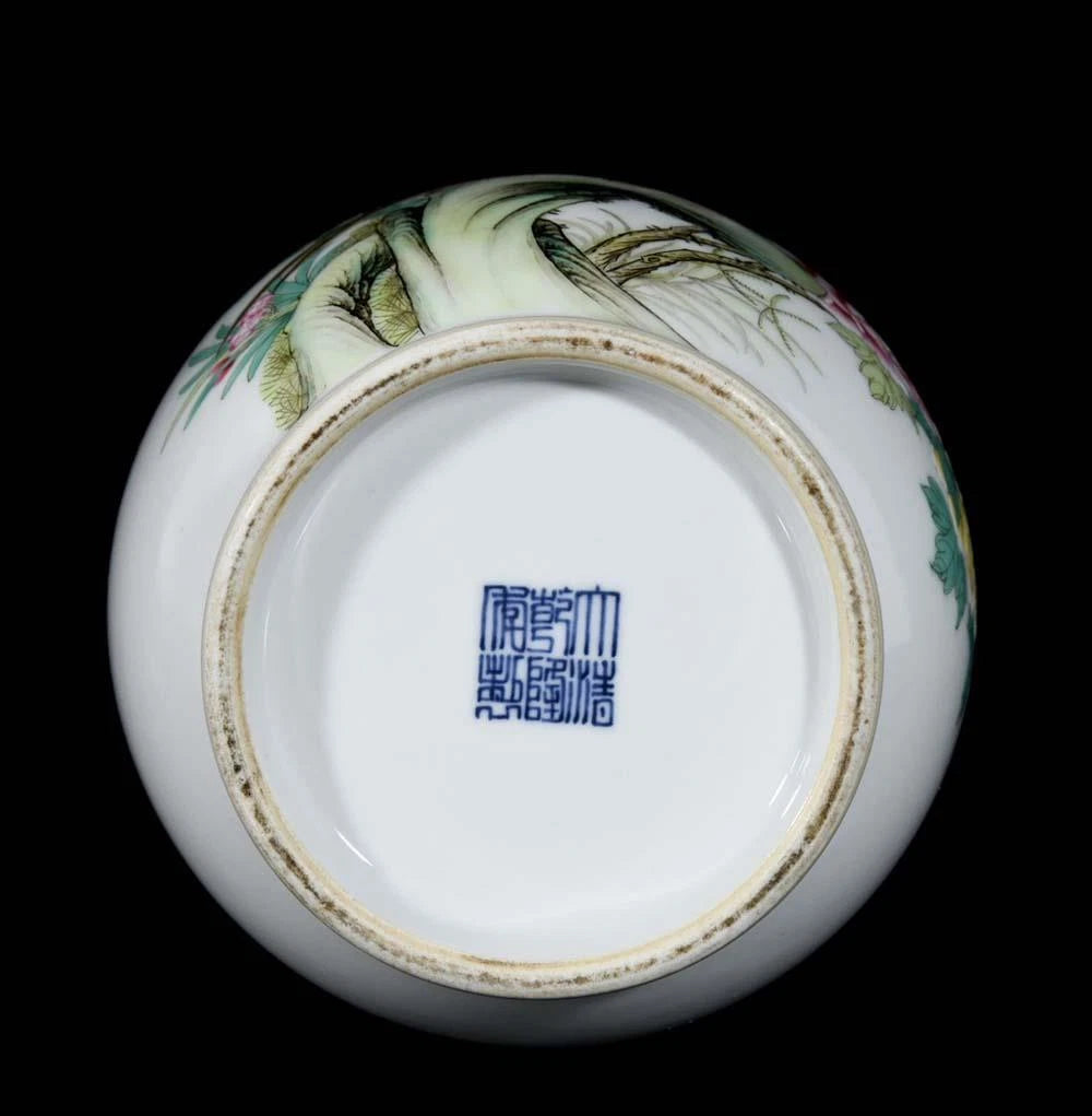 34CM Qianlong Signed Old Chinese Colour Enamel Vase W/bird N3272