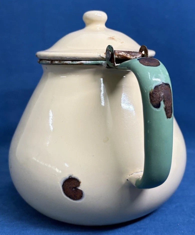Vintage Yellow & Green Enamel Tea Kettle of Scandinavian Orgin