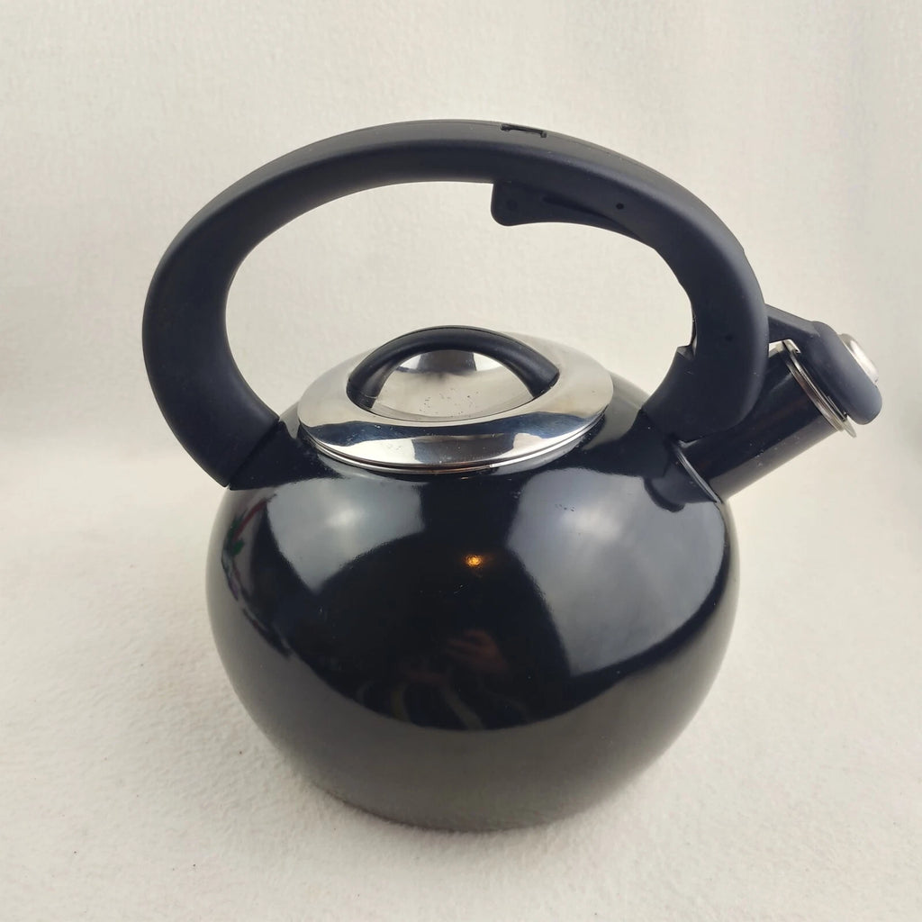 Whistling Tea Pot Kettle Black Enamel with Lid Large Unbranded