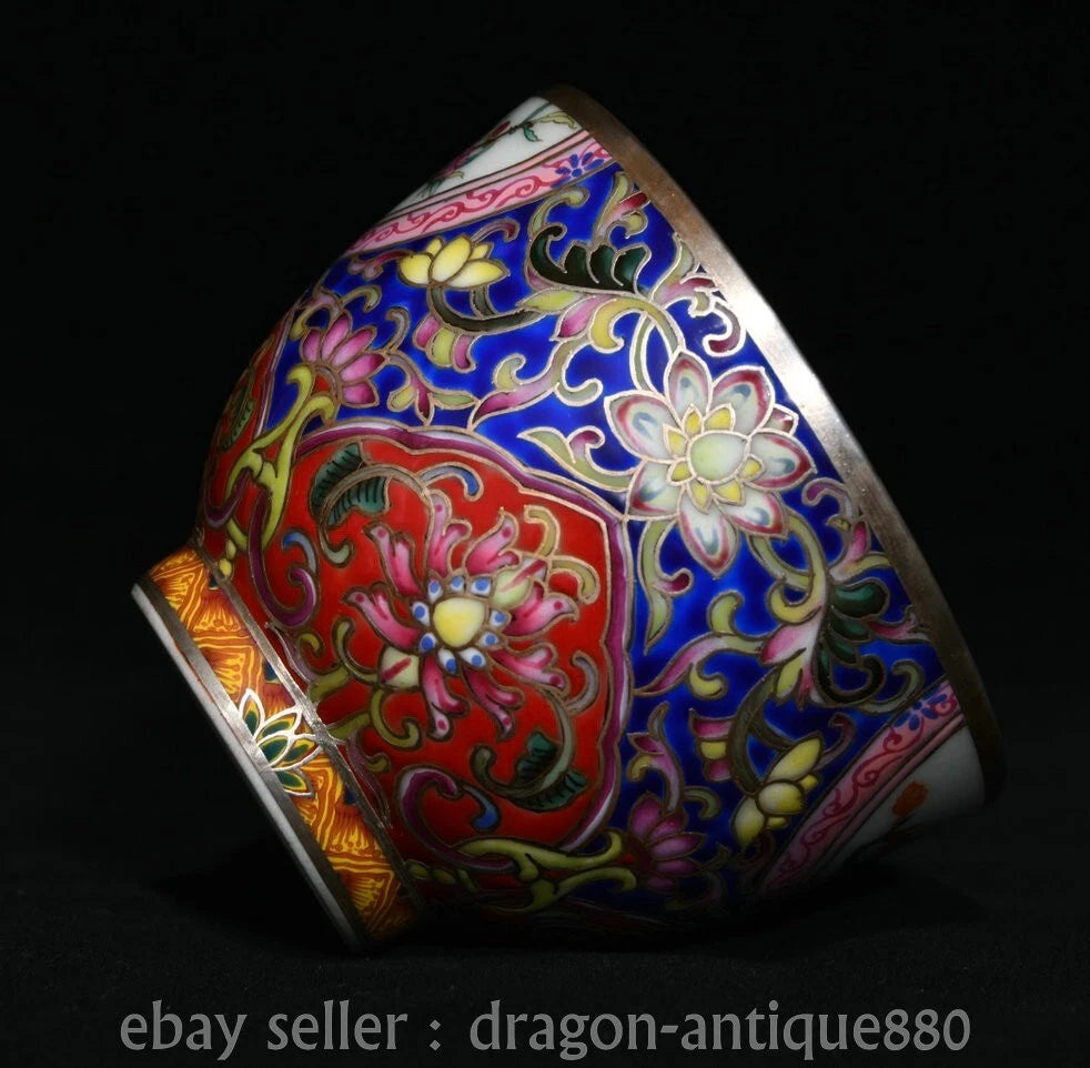 3" Ancient China Qianlong Marked Colour Enamel Porcelain Flower Bird Taecup Pair