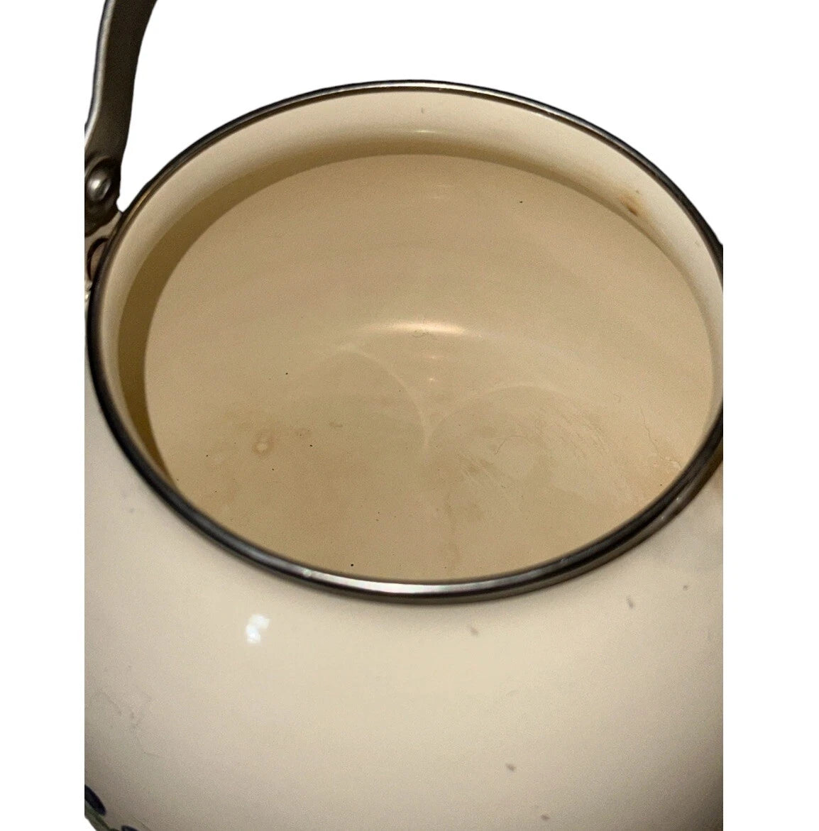 Vintage Lincoware Off White Enamel Metal Fruit Motif Teapot Tea Kettle