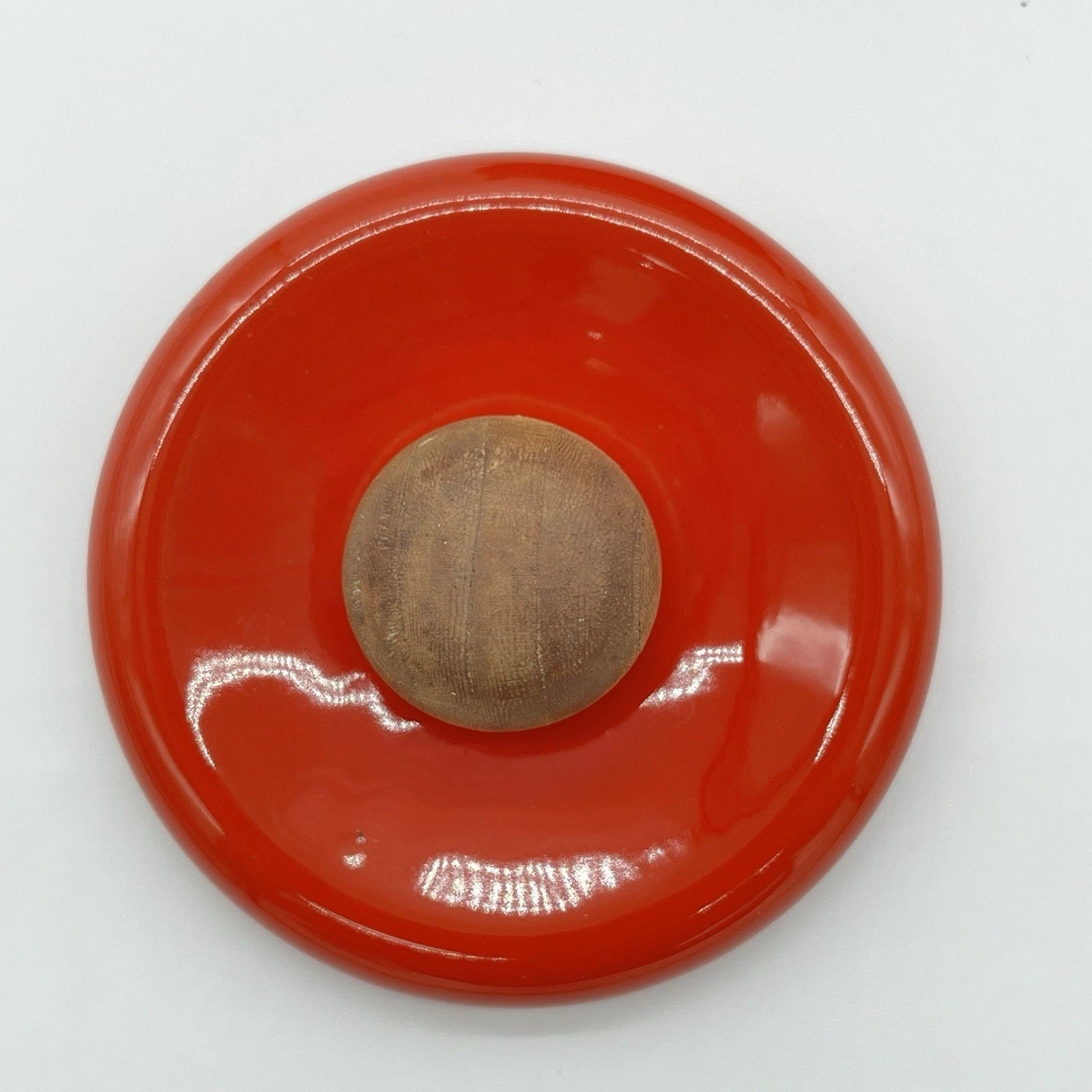 Boho Style VTG Enamel Tea Kettle Red Orange w Daisies & Teak Handle *DECOR ONLY*