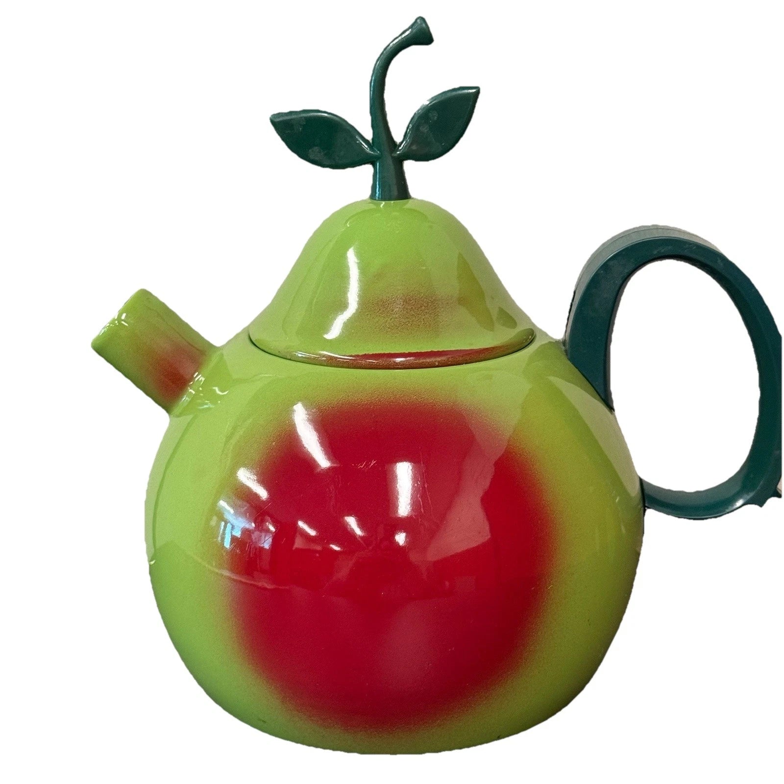 Vintage Copco Kettle Enamelware 1980s Large Apple/Pear Shaped Retro Kitchen Tea