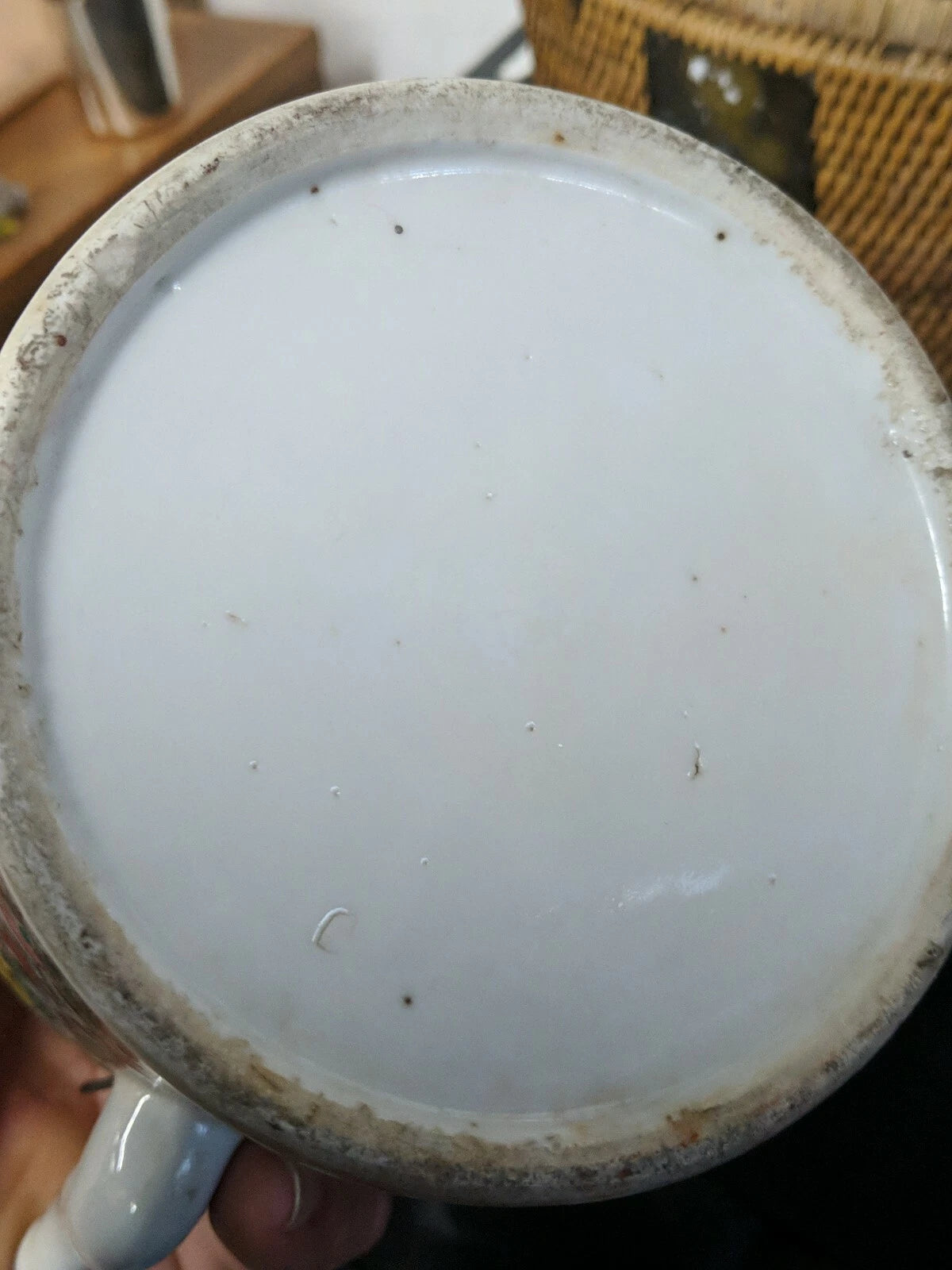 Vintage CHINESE TEA SET in Warmer Wicker basket with Teapot and 2 Cups