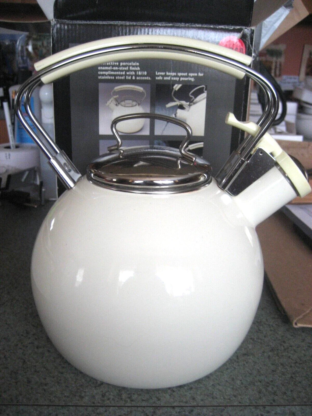 COPCO Linen Color Porcelain Enamel Whistling Tea Kettle 2.5 qt/10 cups/2.4 L