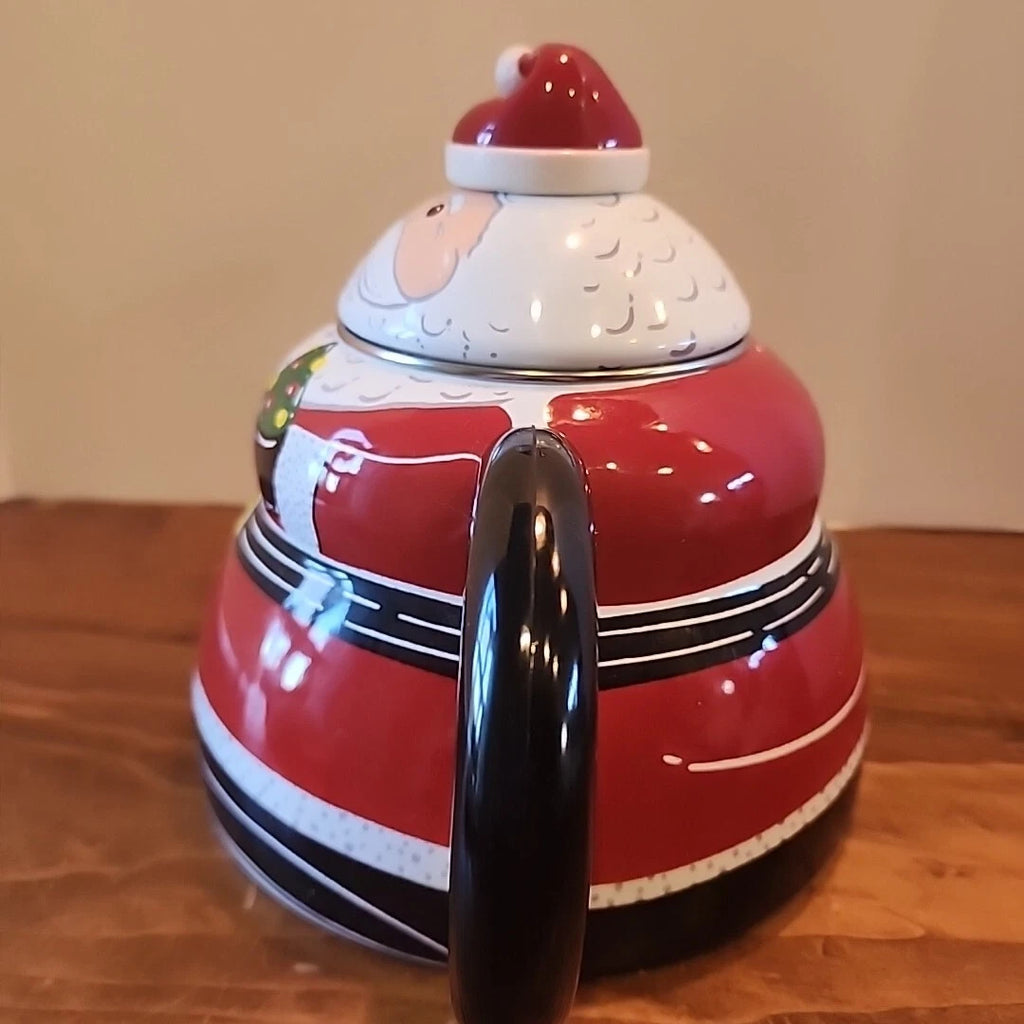 Vintage Santa Claus Enamel Whistling Tea Pot Kettle Holiday 3 Quart Christmas