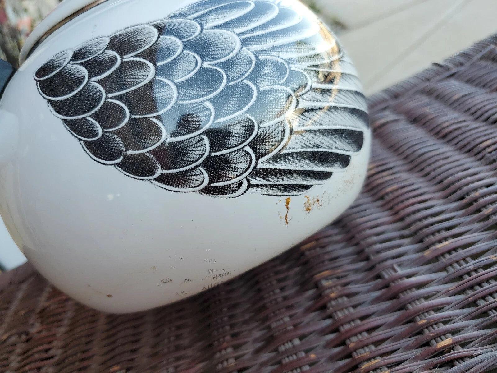 vintage 1986 Kamenstein rooster enamel tea kettle pot