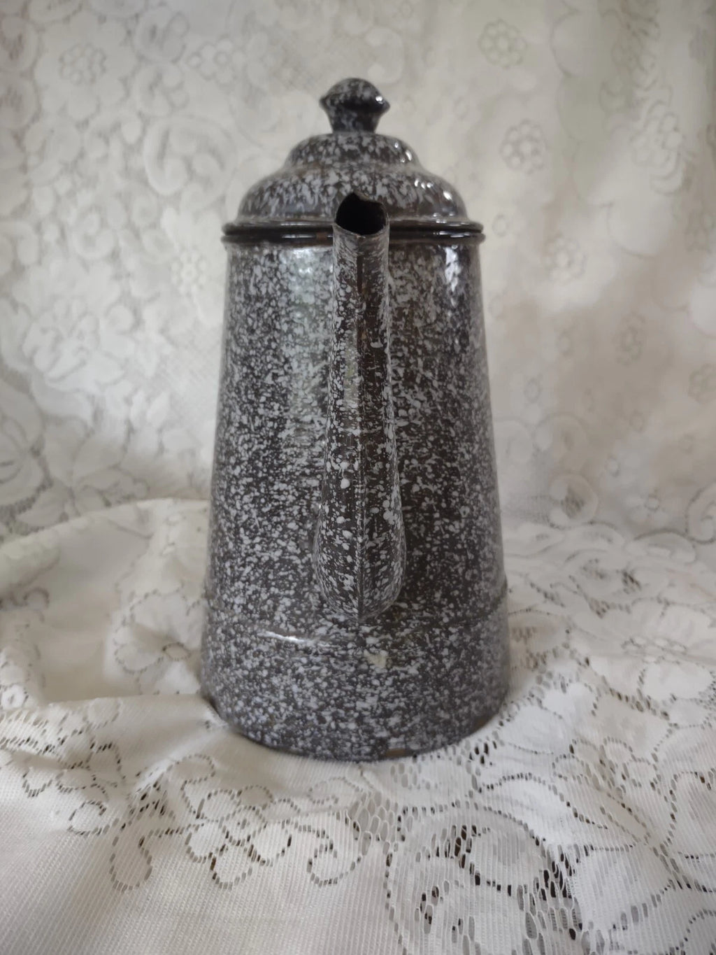 Nice Vintage Grey Speckled Enamel Coffee/Tea Pot