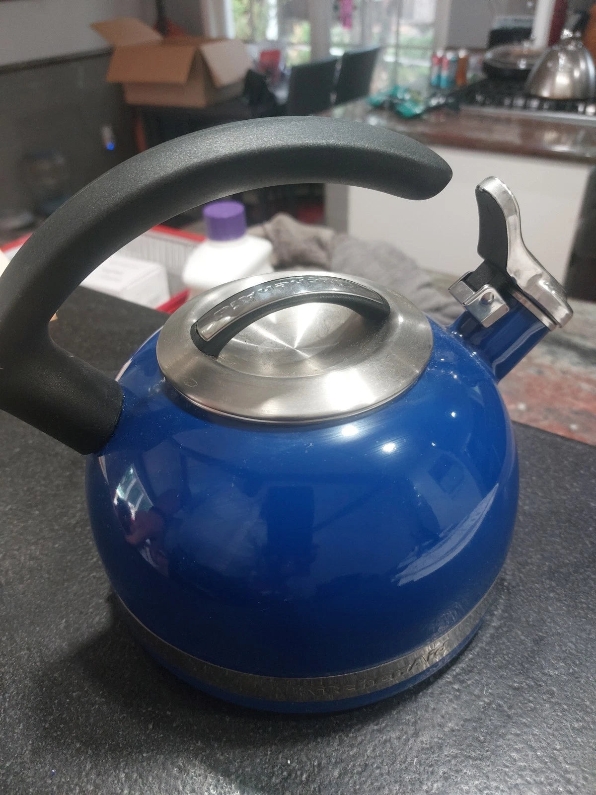KitchenAid 2 Quart Blue Enamel Whistling Tea Kettle Pot Blue
