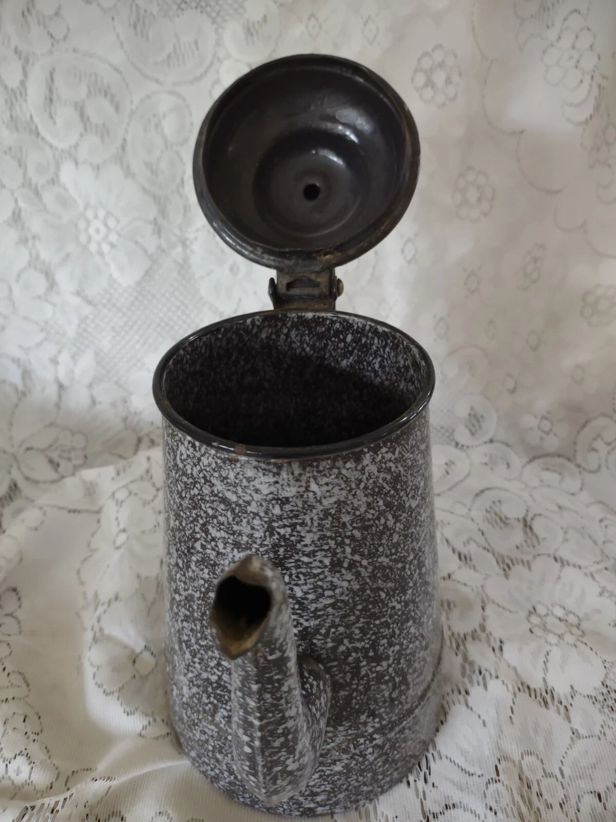 Nice Vintage Grey Speckled Enamel Coffee/Tea Pot