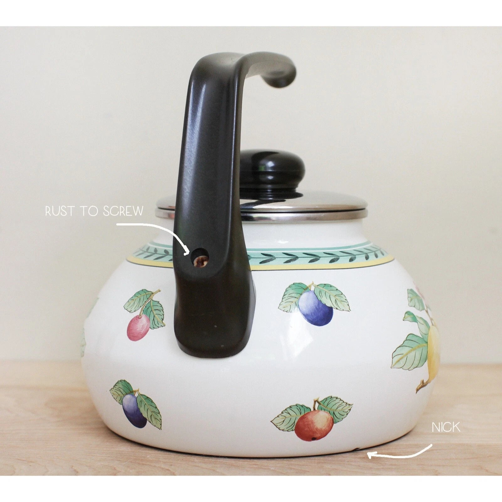 Villeroy & Boch French Garden Enamel Tea Kettle ~ HTF but Missing Spout Nozzle