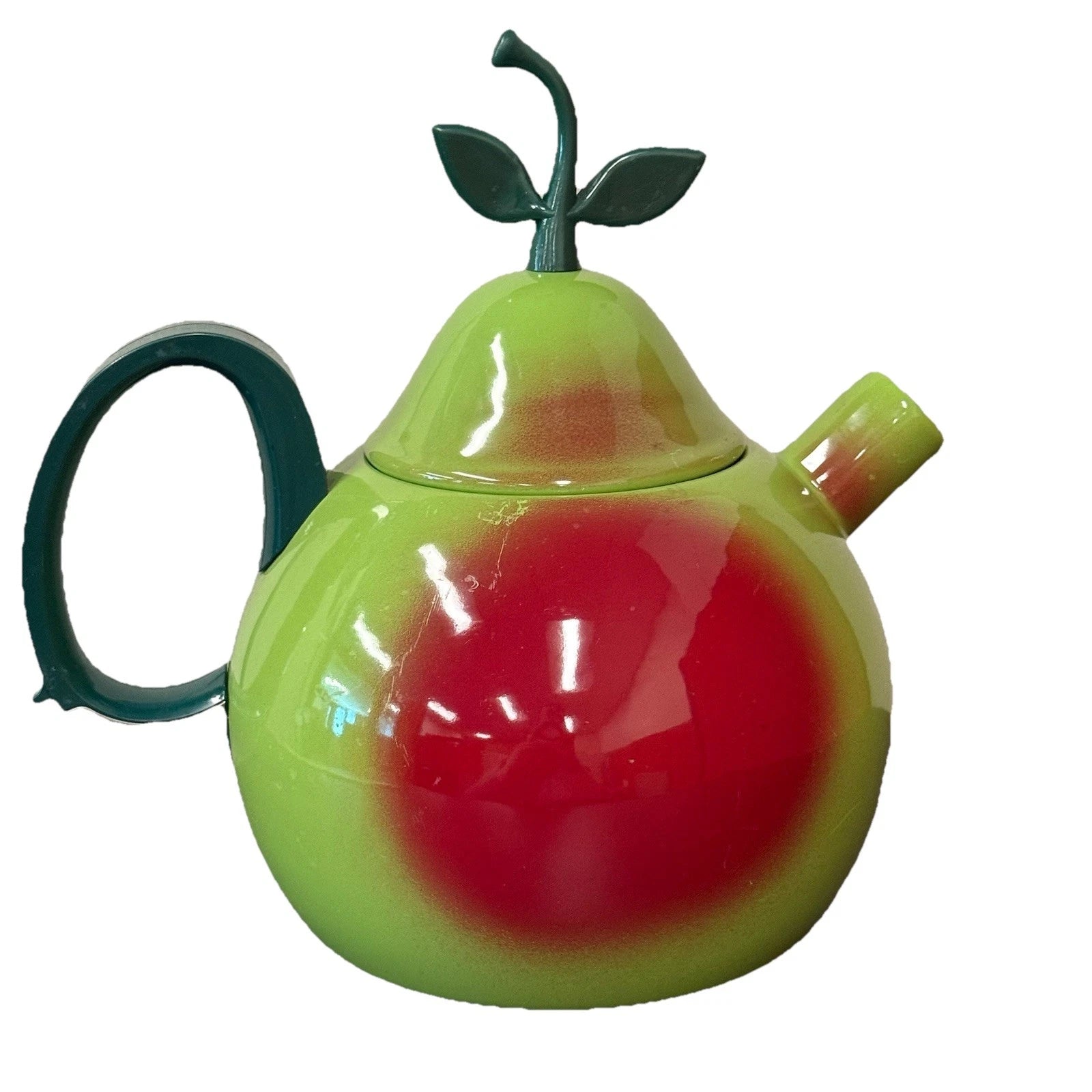 Vintage Copco Kettle Enamelware 1980s Large Apple/Pear Shaped Retro Kitchen Tea