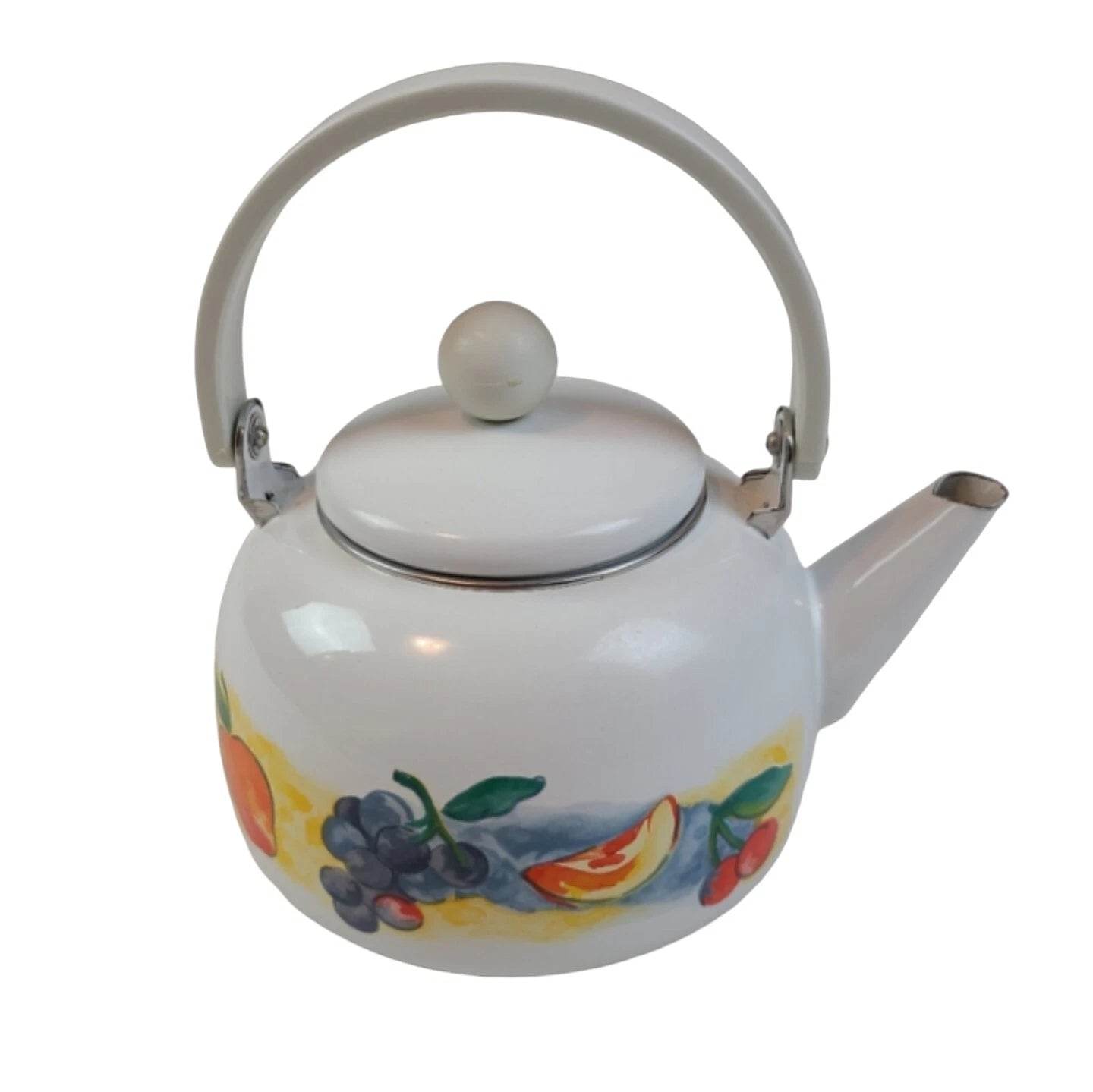 vintage white enamel tea kettle