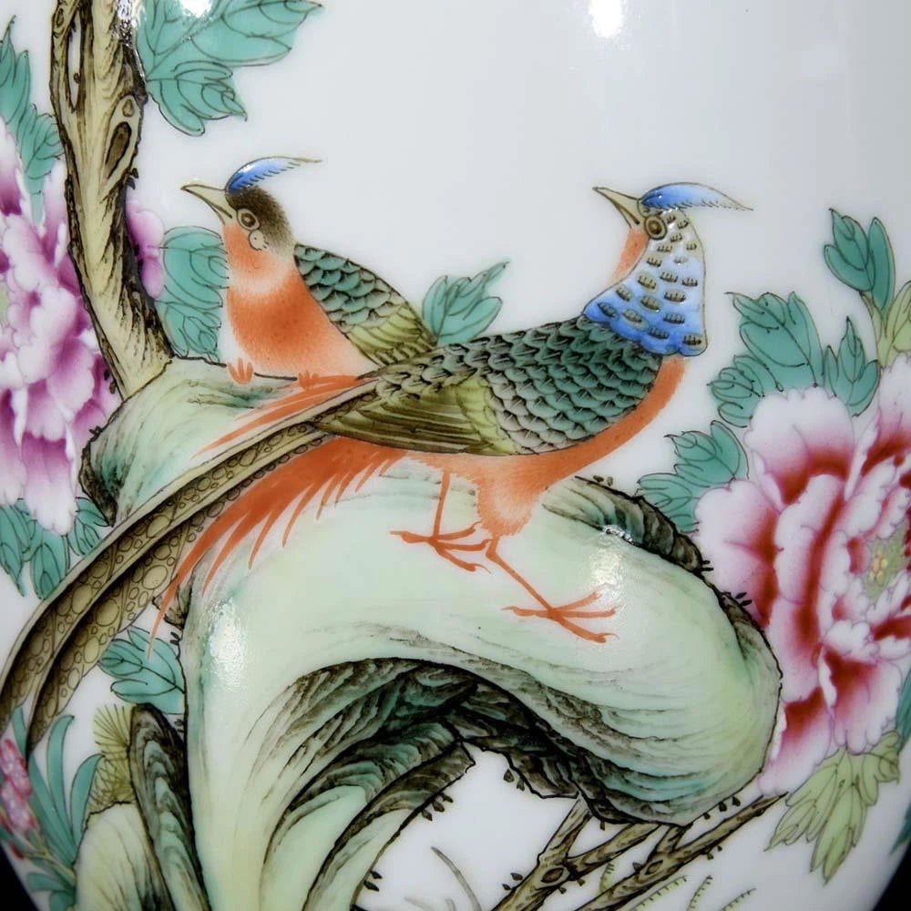34CM Qianlong Signed Old Chinese Colour Enamel Vase W/bird N3272