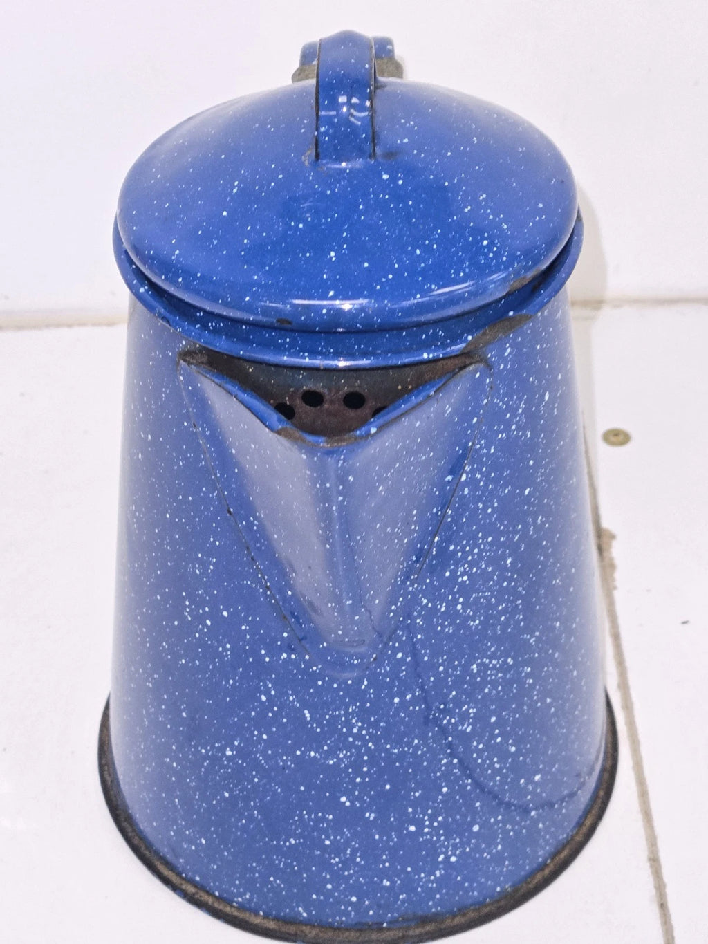 VTG Appropriately Rusted Blue Enamelware Small Camping Tea Coffee Pot