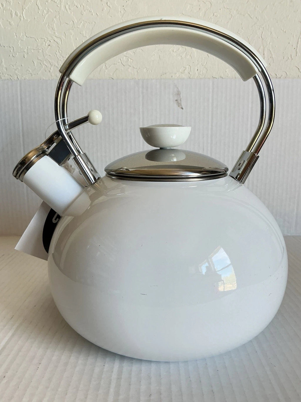 Vintage Copco Tea Kettle Whistling White Enamel Stainless Steel 2004 NEW NOS