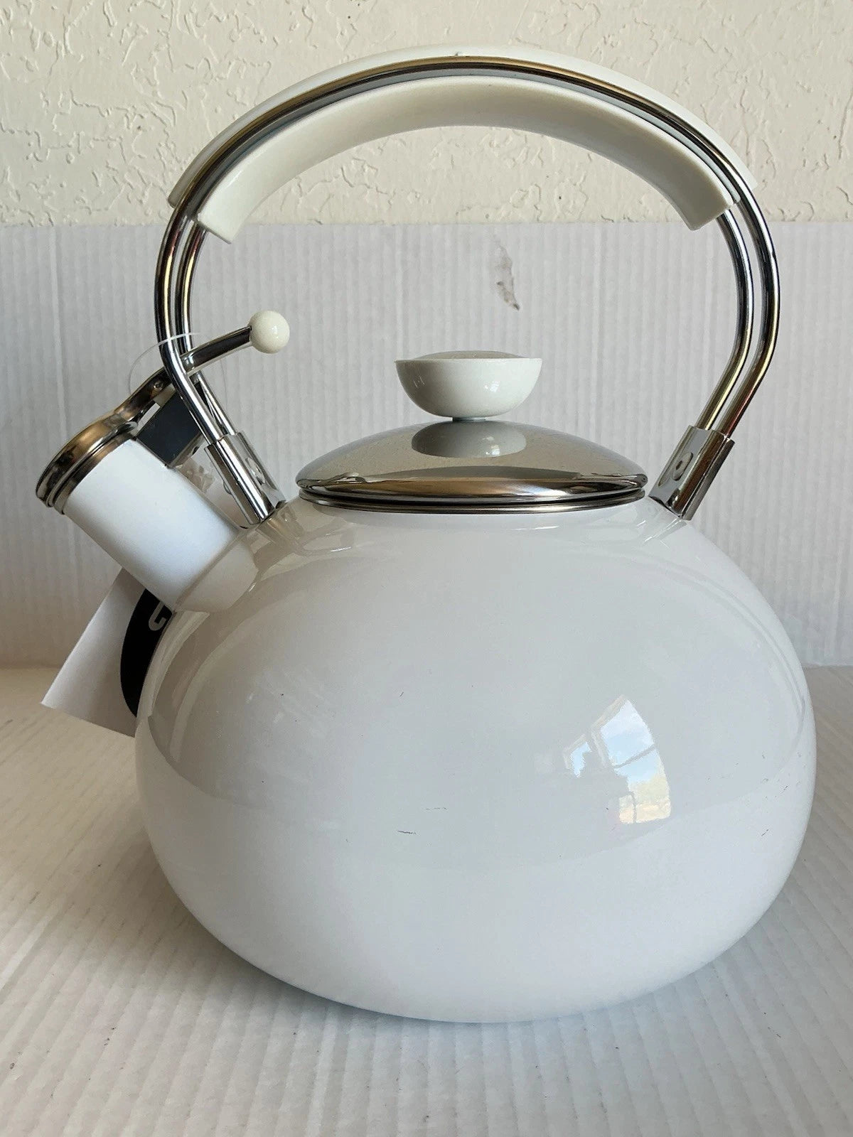 Vintage Copco Tea Kettle Whistling White Enamel Stainless Steel 2004 NEW NOS