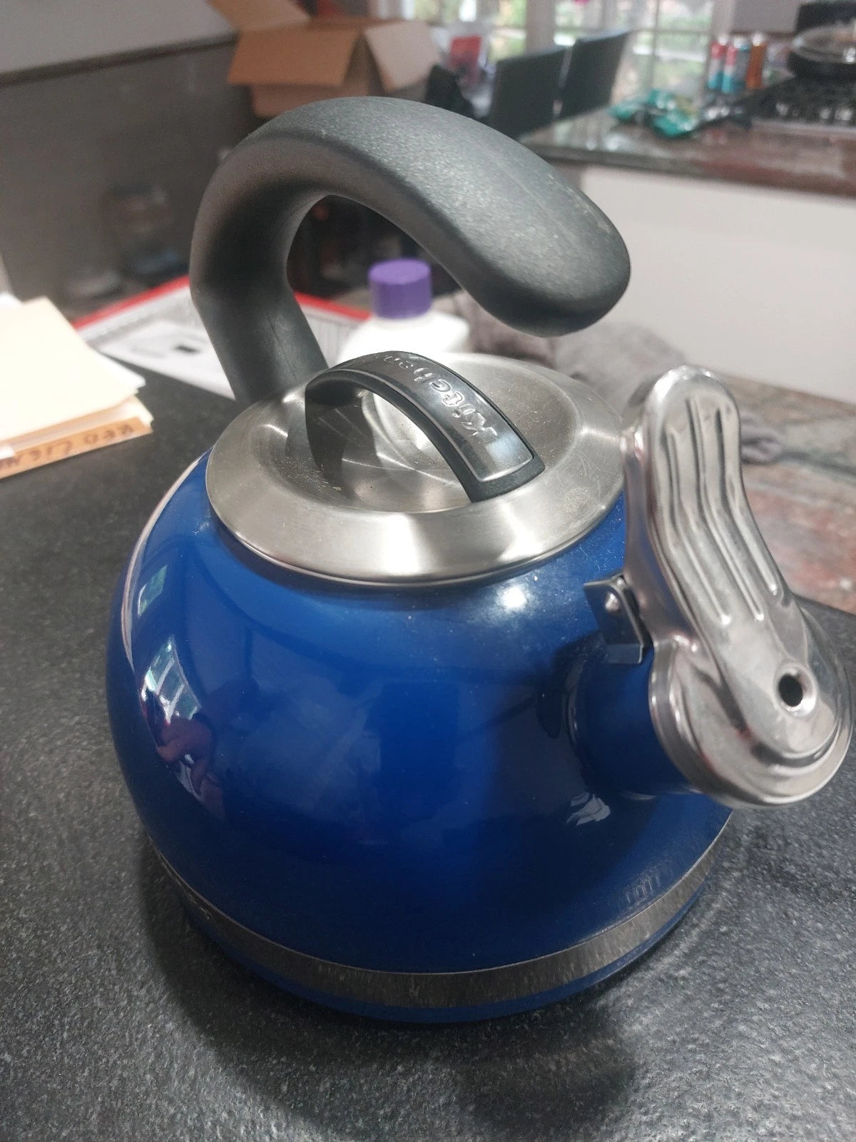 KitchenAid 2 Quart Blue Enamel Whistling Tea Kettle Pot Blue