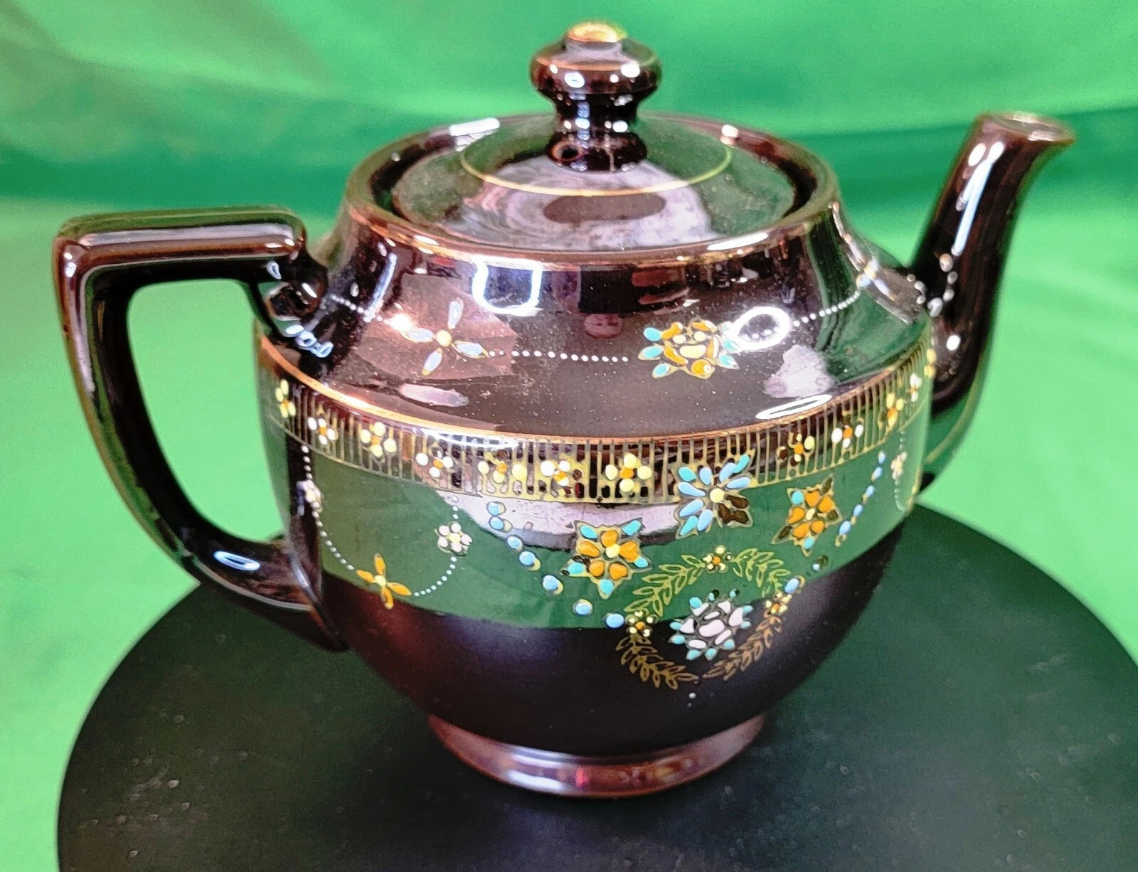 Beautiful Vtg Teapot Moriage Hand Painted Brown Glazed Pottery Occupied Japan