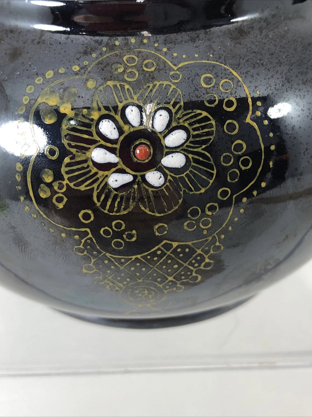 Japan Vintage Ceramic Redware Blue Teapot Glazed and Enamel 12 Ounces VTG