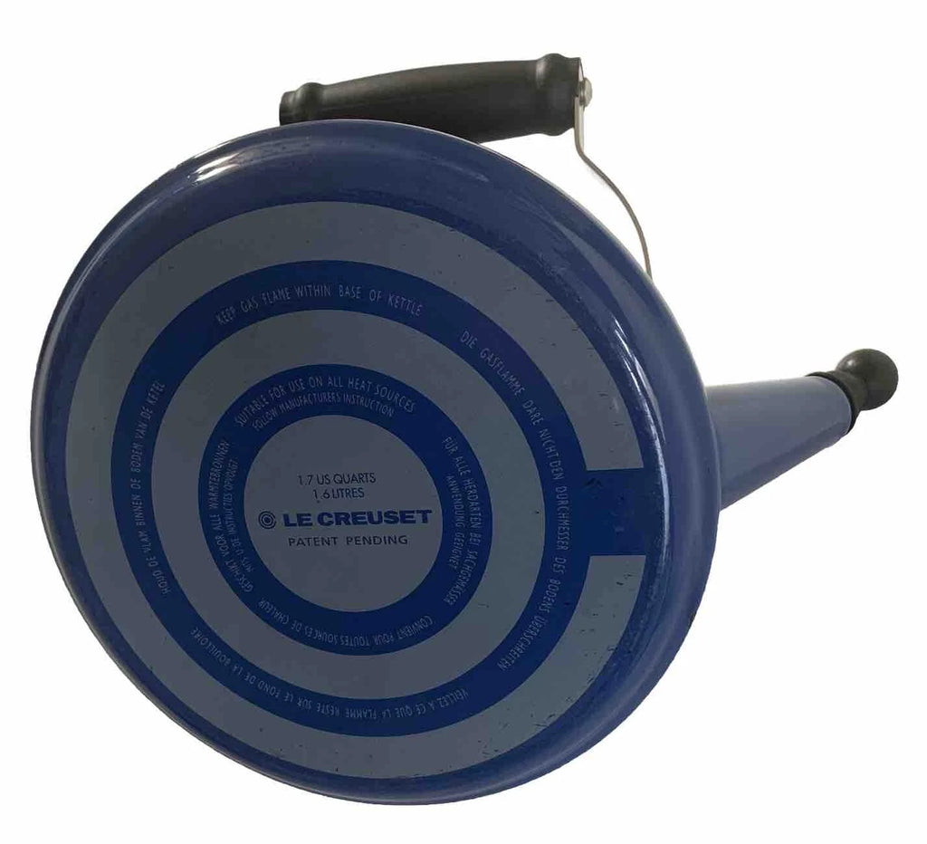 Le Creuset Whistling Tea Kettle Blue 1.6 Liter 1.7 Quart Enamel Steel Small Chip