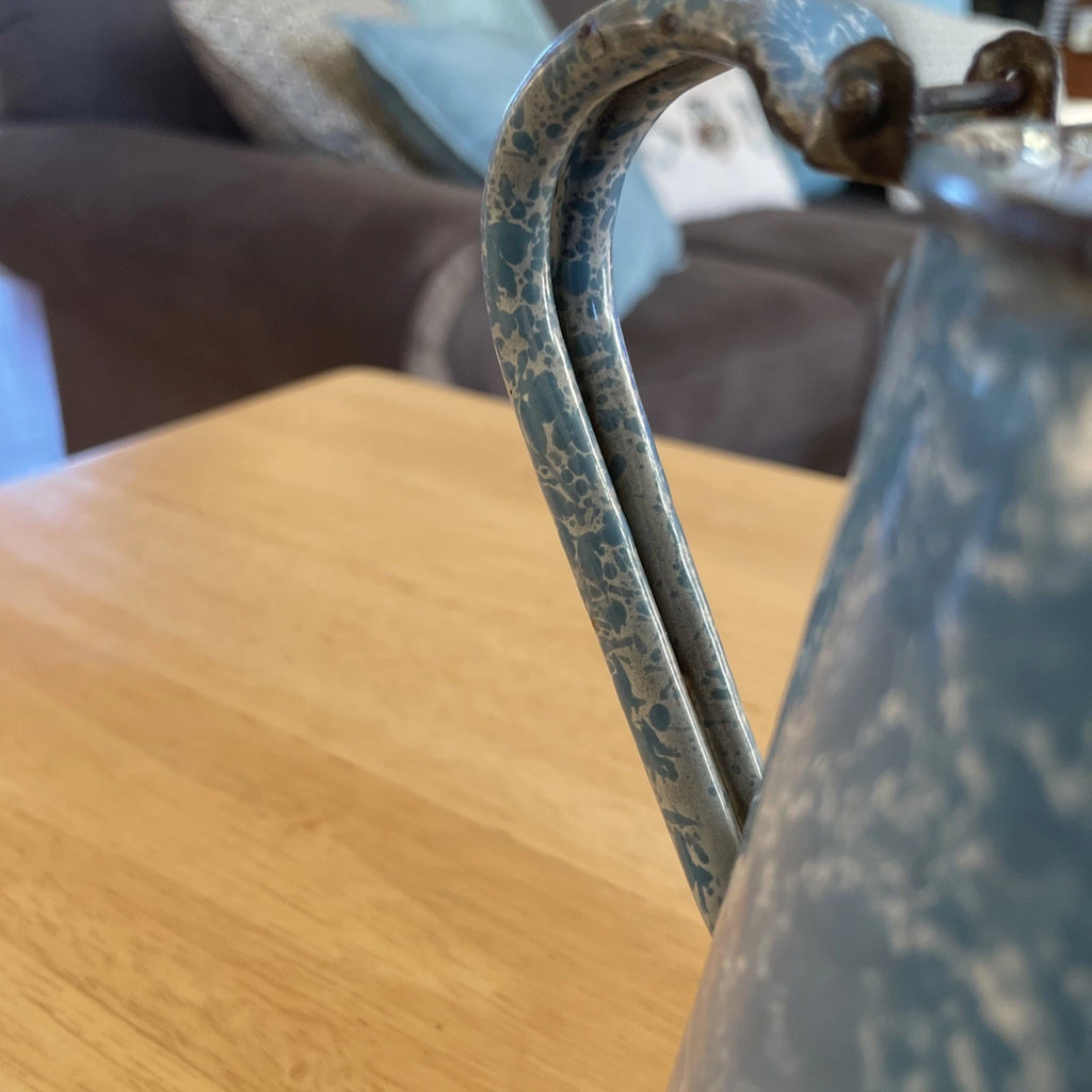 VTG Robin Egg Blue Splatter Swirl Graniteware Enamelware 6” Teapot No Lid