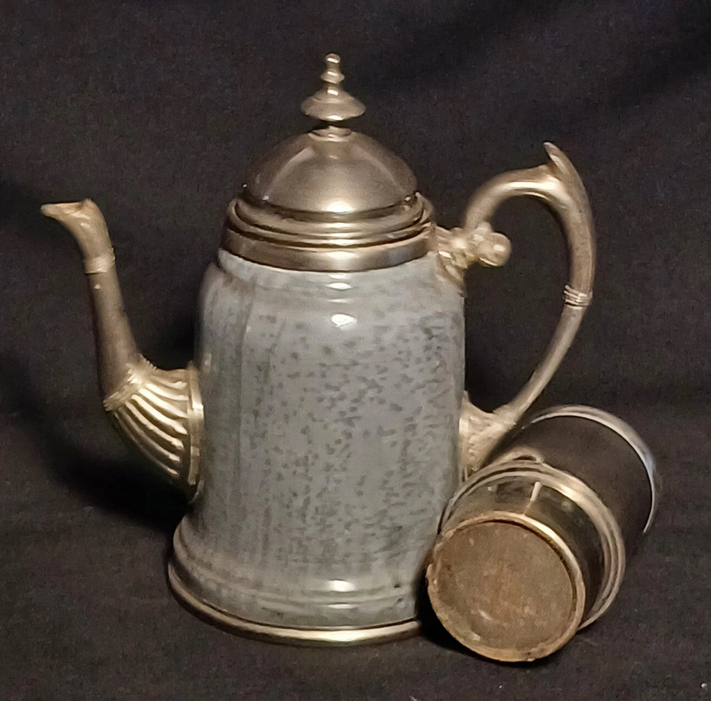 Antique Manning Bowing Gray Graniteware Enamelware Pewter Tea Coffee Set
