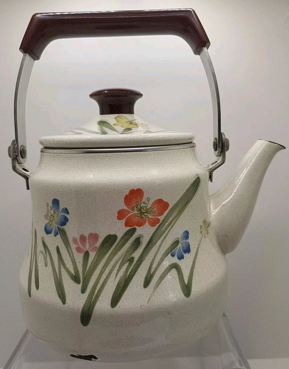 Vintage Tea Kettle, Floral Enamel on Steel Tea Kettle