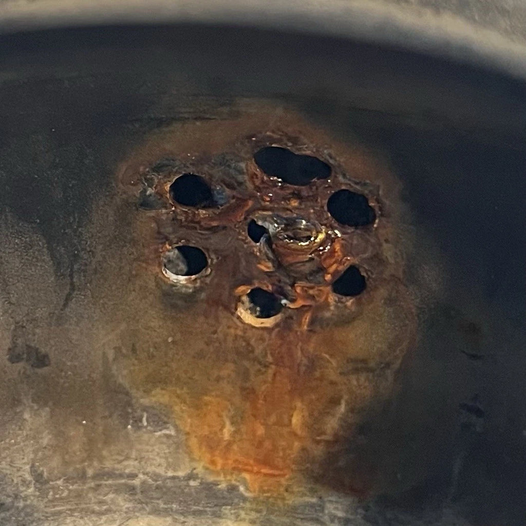 Boho Style VTG Enamel Tea Kettle Red Orange w Daisies & Teak Handle *DECOR ONLY*