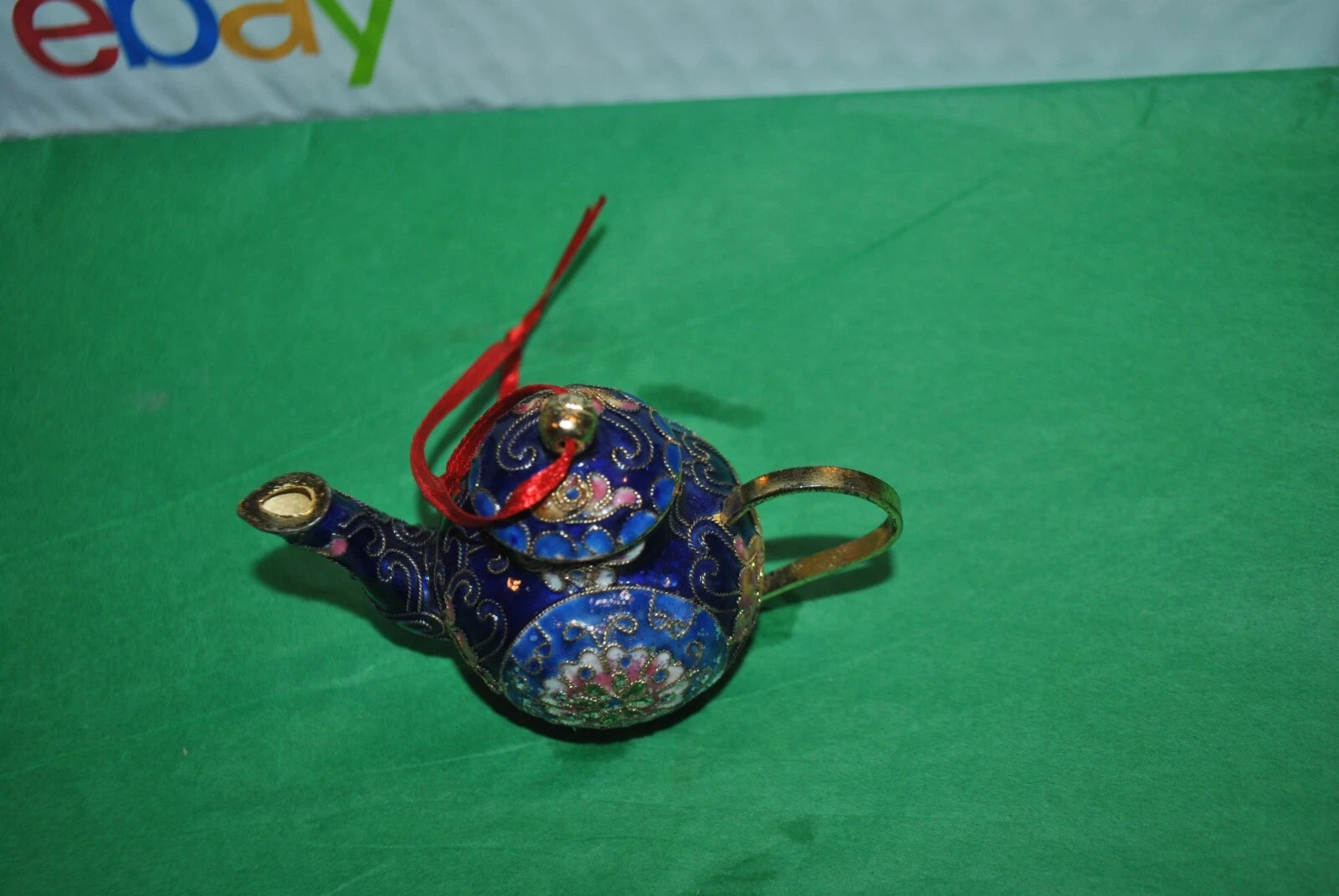 VTG CLOISONNE PRECIOUS  Art TEAPOT Enamel Ornament Cobalt Floral Ornate