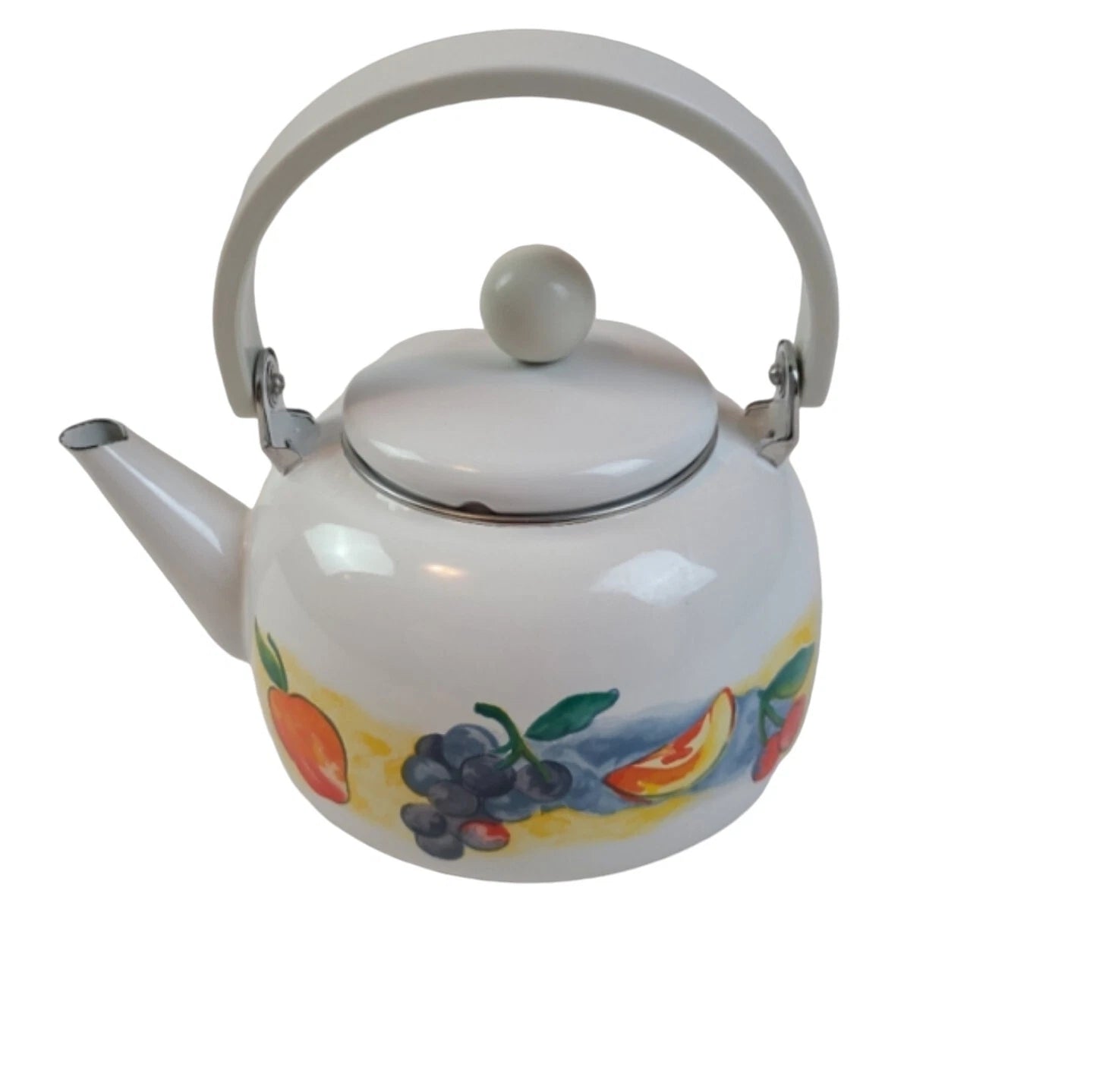 vintage white enamel tea kettle