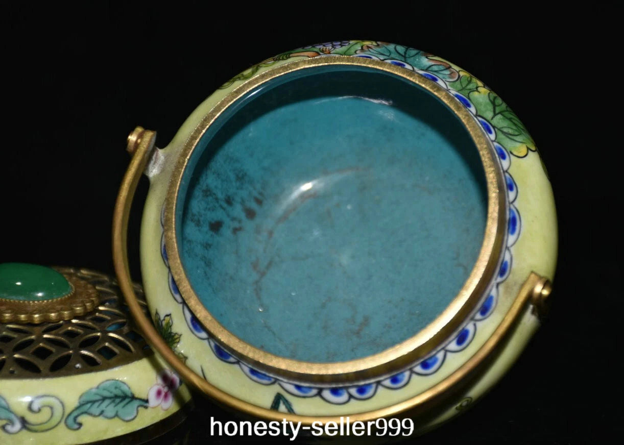 Qianlong Cloisonne Enamel Gilt Grape Insect Handle Wine Teapot Flagon Statue