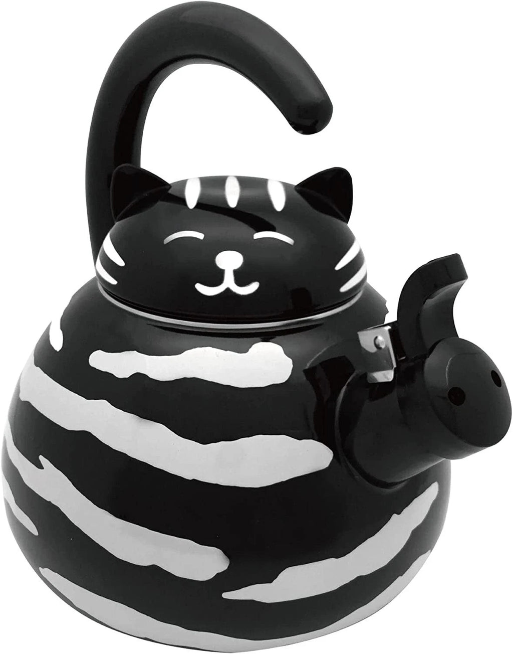 Supreme Novelty Enamel Stovetop Whistling Tea Kettle, Black and White Cat - New