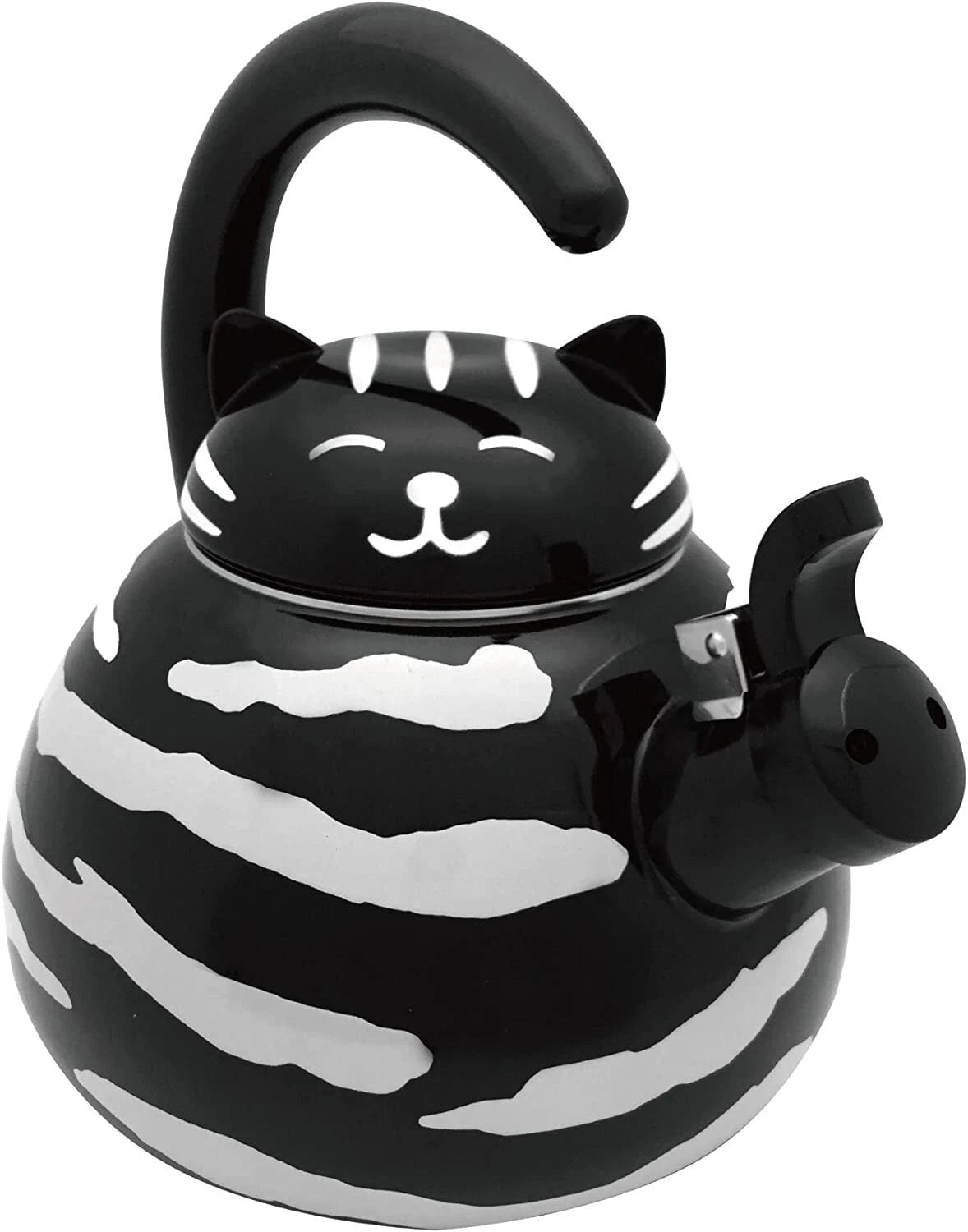 Supreme Novelty Enamel Stovetop Whistling Tea Kettle, Black and White Cat - New