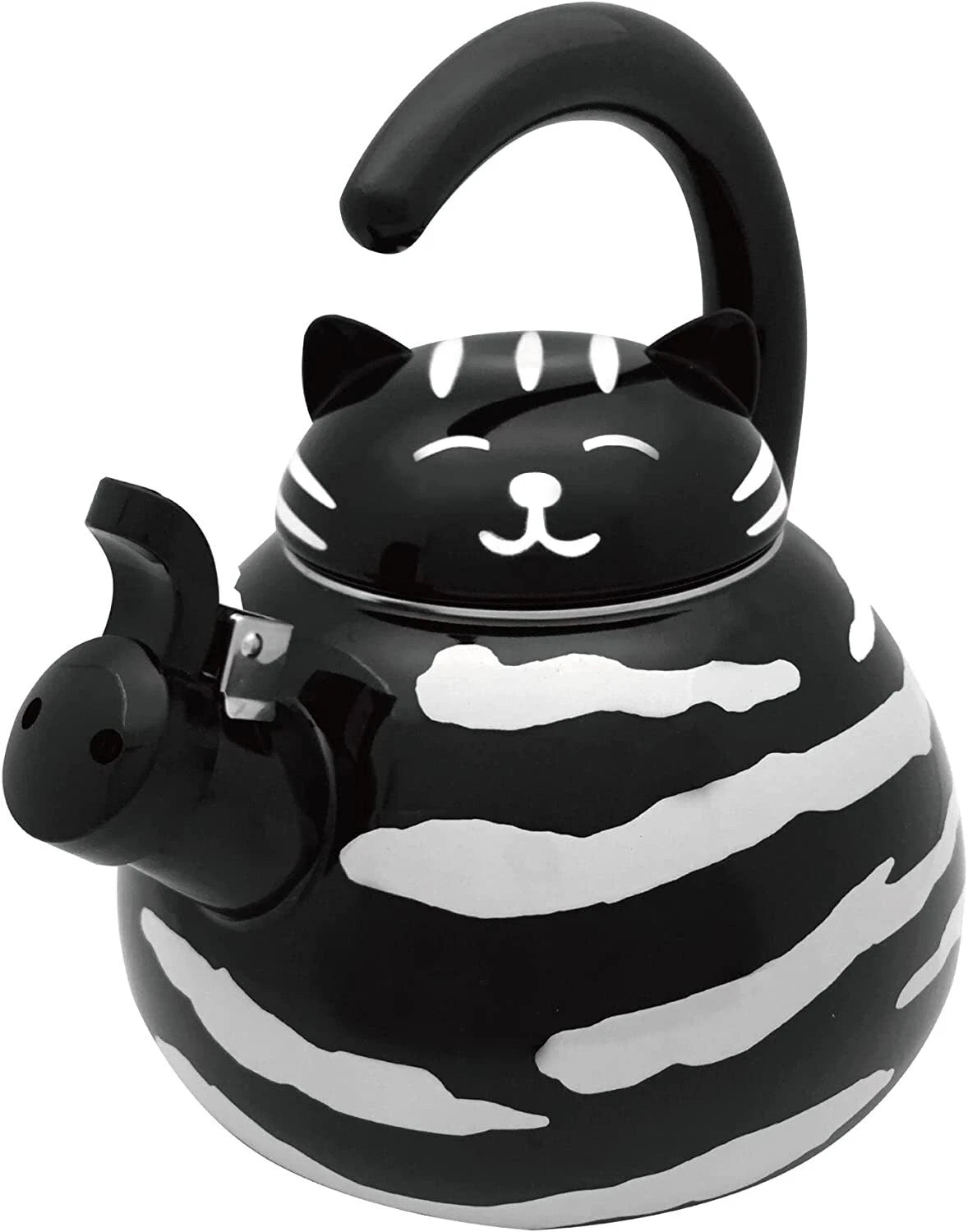Supreme Novelty Enamel Stovetop Whistling Tea Kettle, Black and White Cat - New