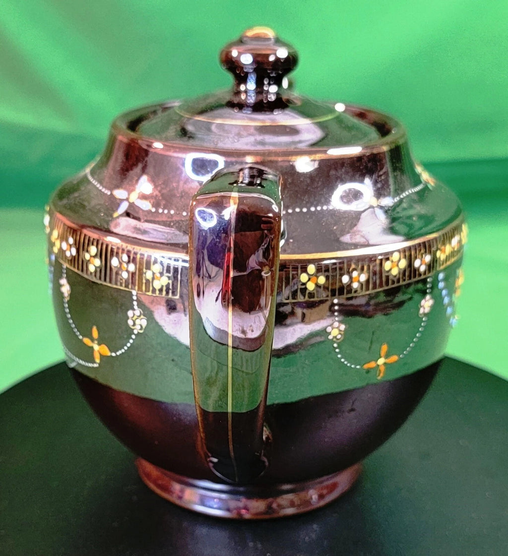 Beautiful Vtg Teapot Moriage Hand Painted Brown Glazed Pottery Occupied Japan