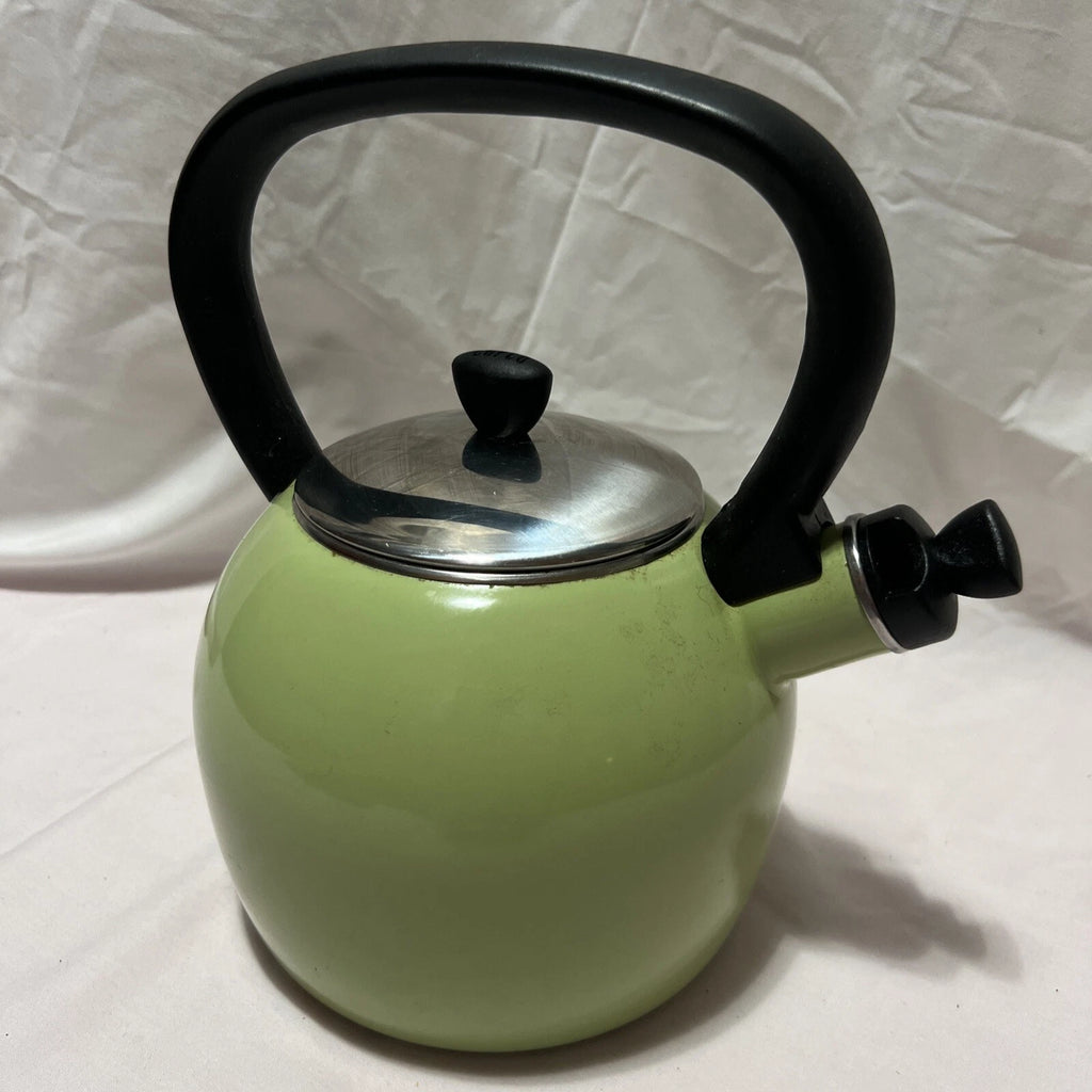 Vintage Copco Kettle Whistling Tea Pot Light green enamel
