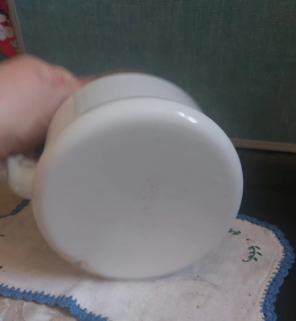 Vtg enamel ware tea kettle pitcher farmhouse chic yellow and white