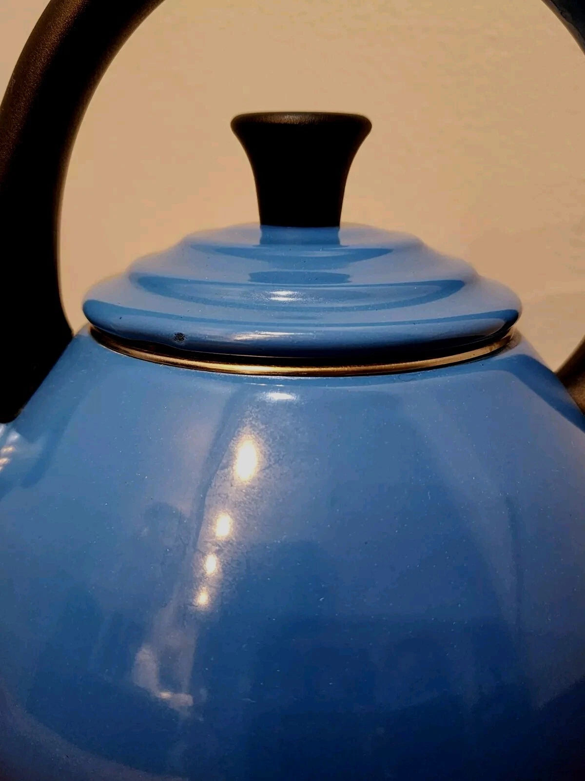 Le Creuset Blue Enamel On Steel Oolong Whistling Tea Kettle 1.6 qt Superb Condit
